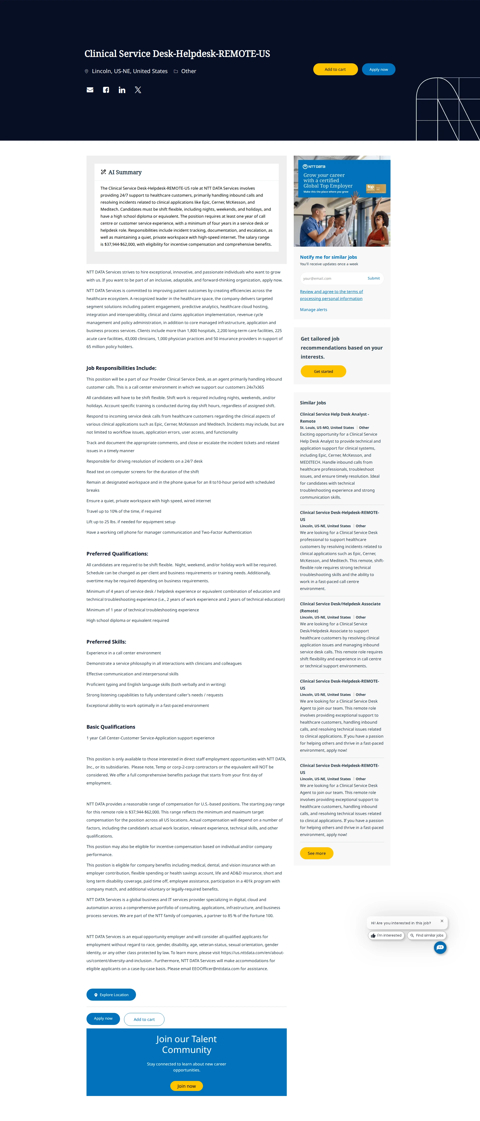 NTT데이터 Clinical Service Desk-Helpdesk-REMOTE-US 채용공고