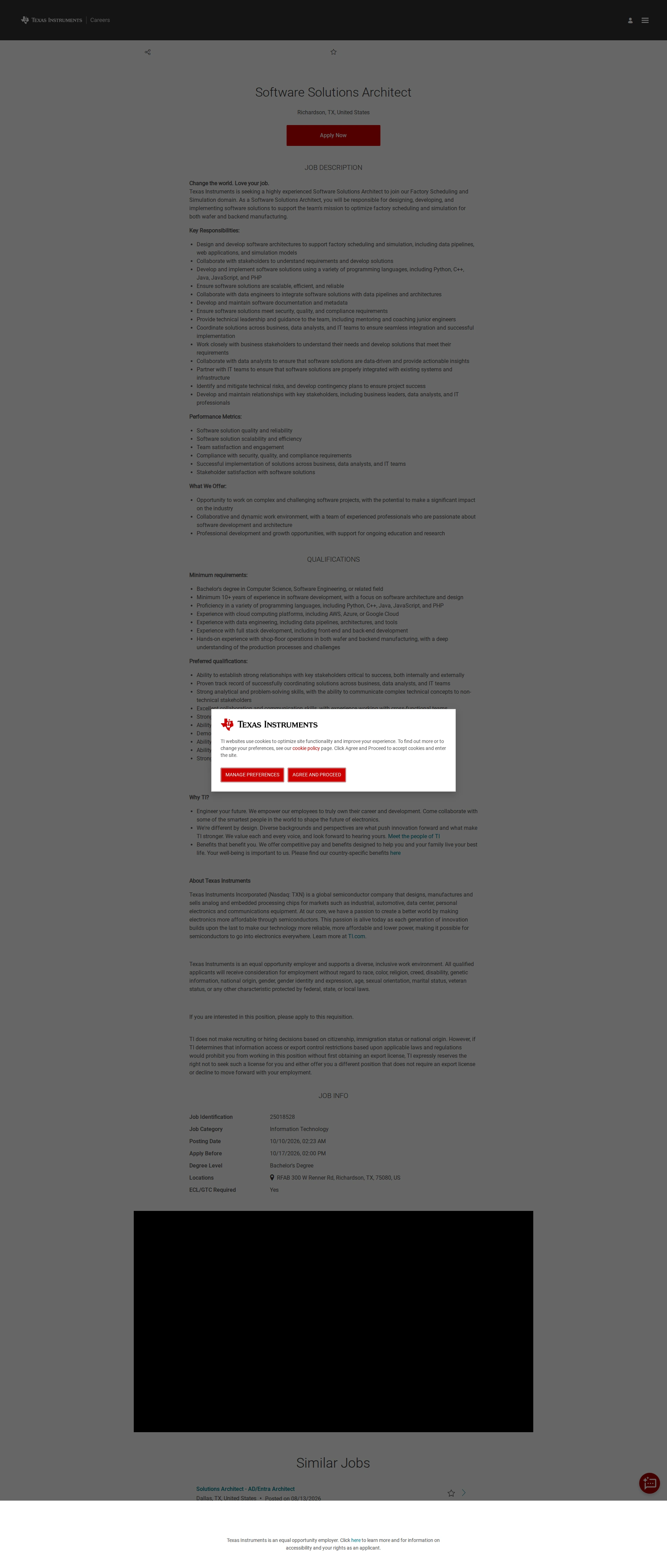 텍사스인스트루먼트코리아 Software Solutions Architect 채용공고