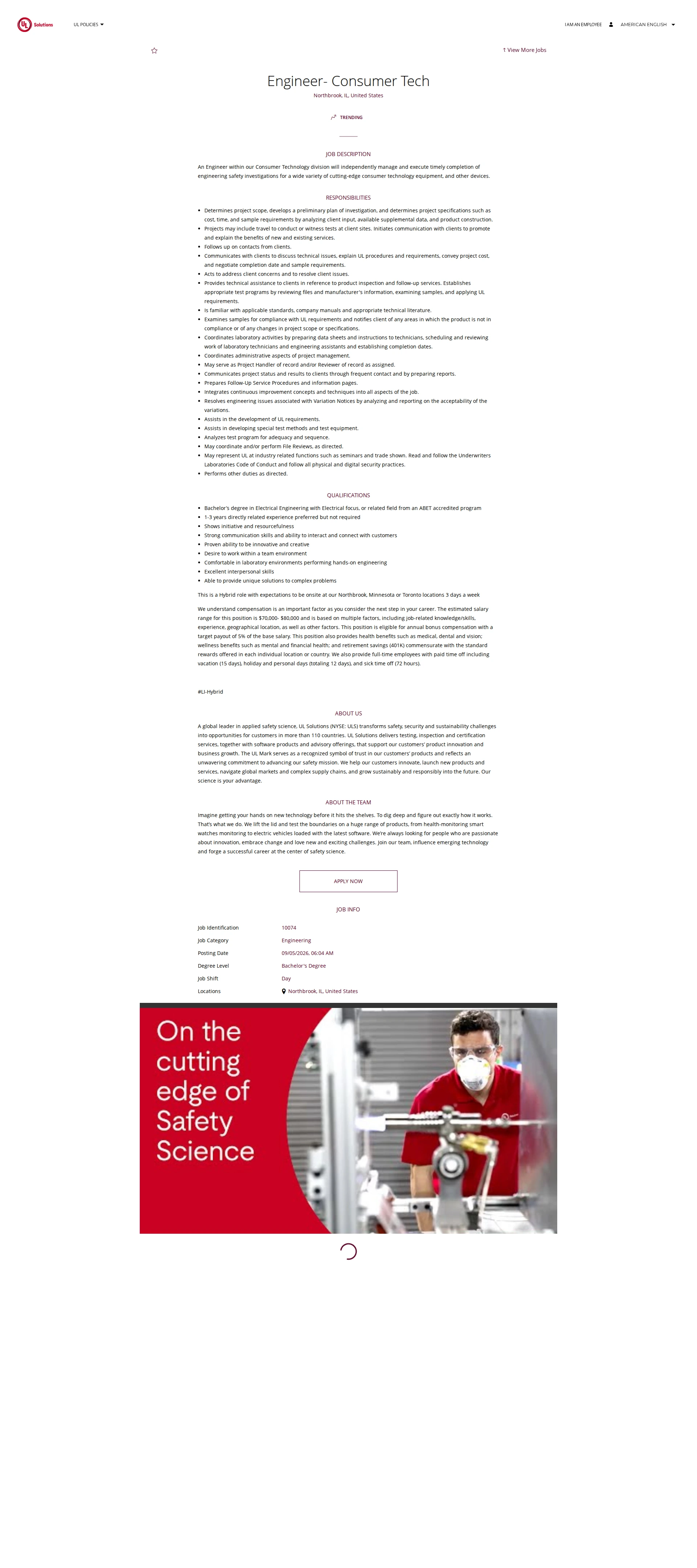 UL Solutions Engineer- Consumer Tech 채용공고
