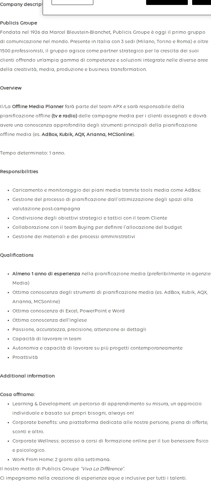 Publicis Groupe Offline Media Planner (temporary) 채용공고