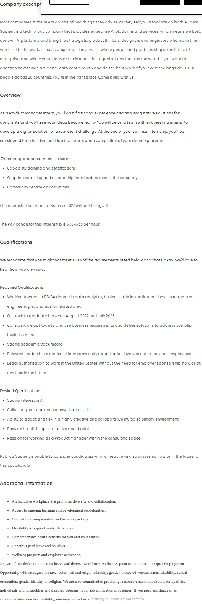 Publicis Groupe Product Manager Intern (Class of 2028) 채용공고