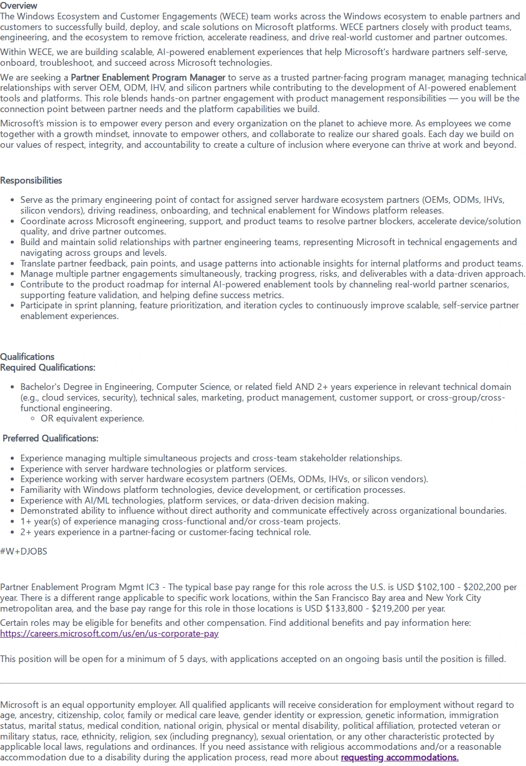 마이크로소프트(Microsoft) Partner Enablement Program Manager 채용공고