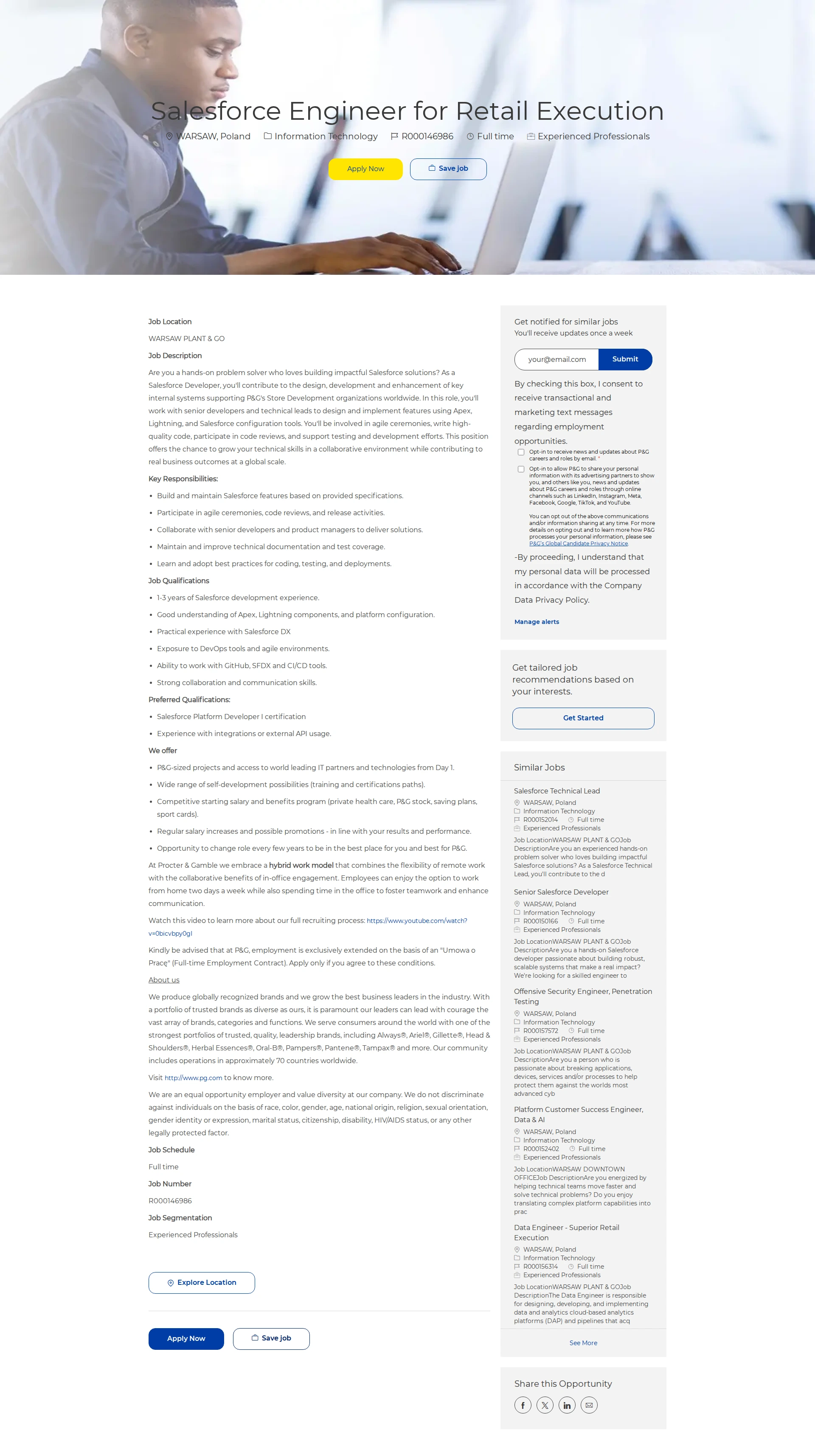 P&G Salesforce Engineer for Retail Execution 채용공고