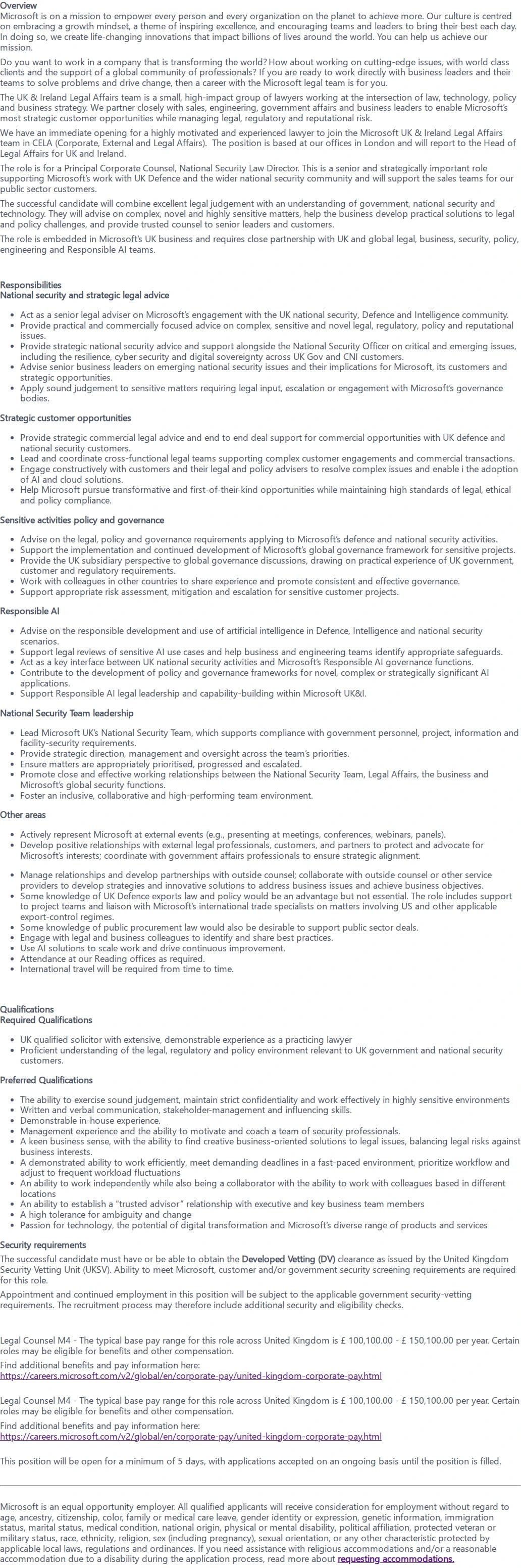 마이크로소프트(Microsoft) Principal Corporate Counsel 채용공고