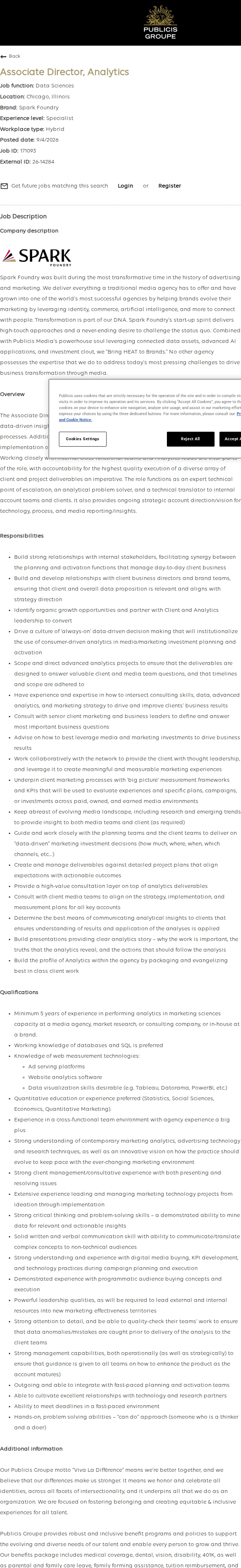 Publicis Groupe Associate Director, Analytics 채용공고