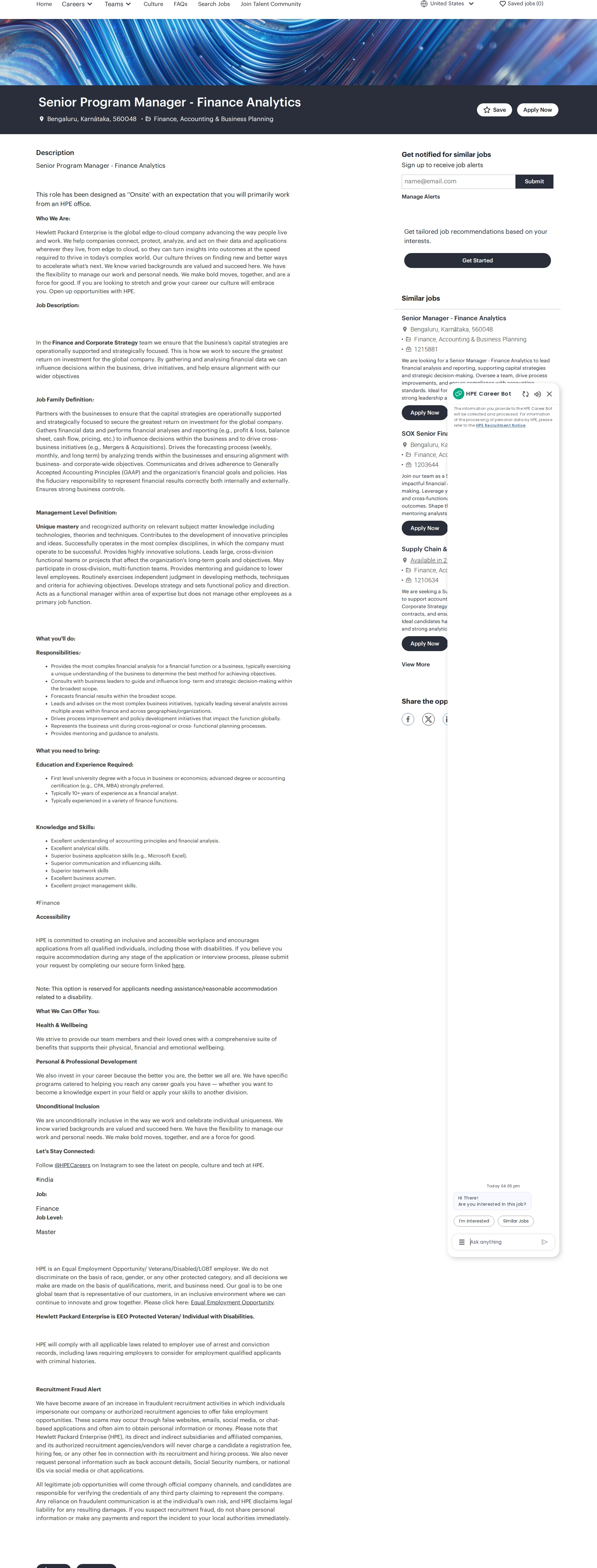 HP Senior Program Manager - Finance Analytics 채용공고