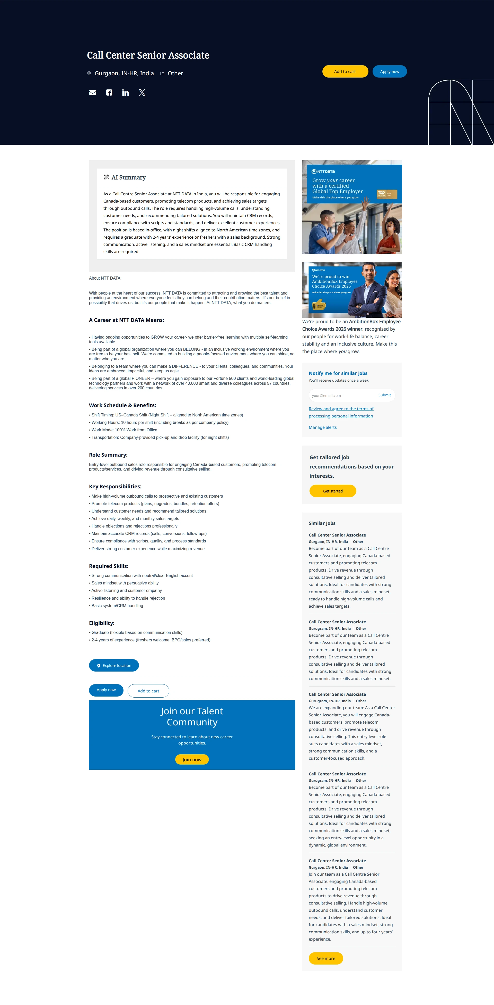 NTT데이터 Call Center Senior Associate 채용공고