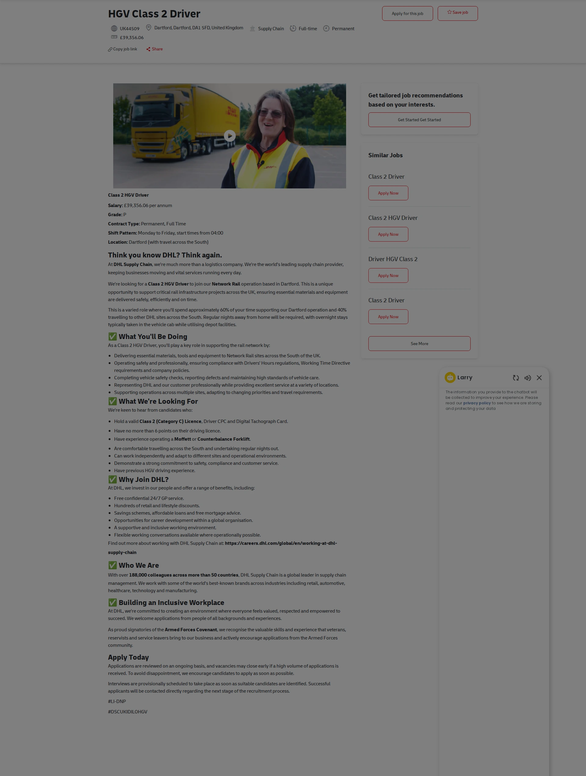 DHL HGV  Class 2 Driver 채용공고
