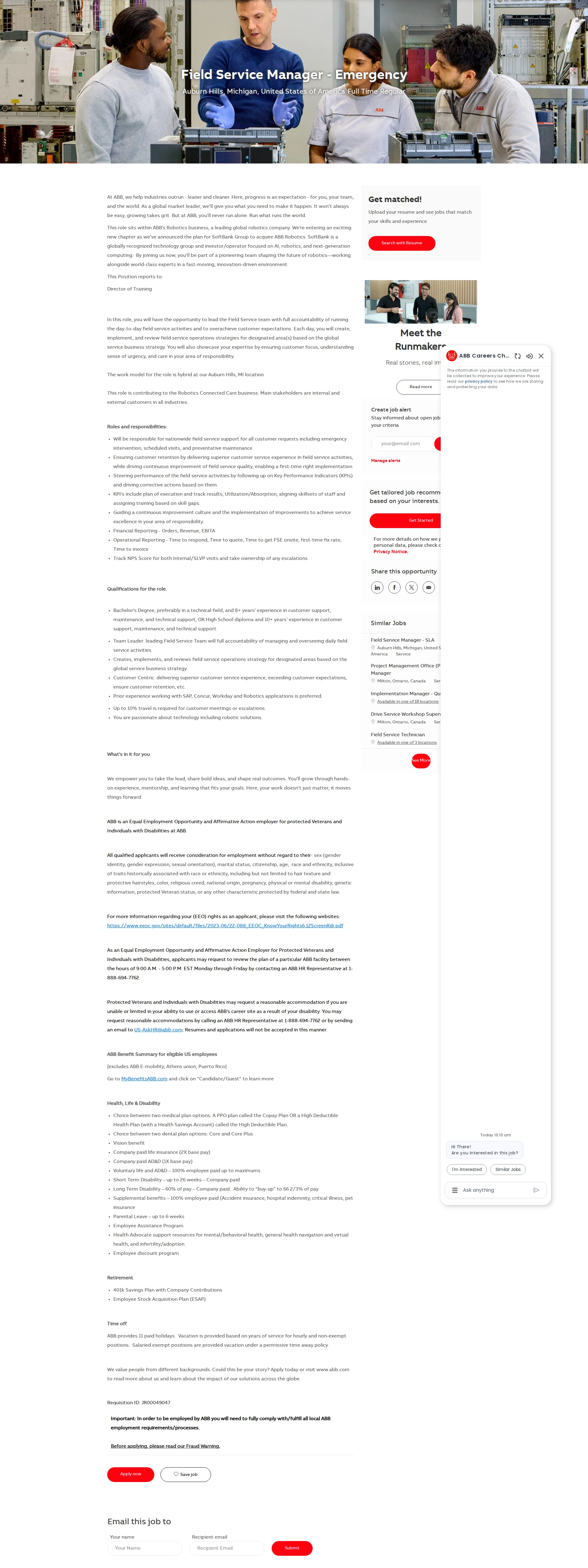 ABB코리아 Field Service Manager - Emergency 채용공고