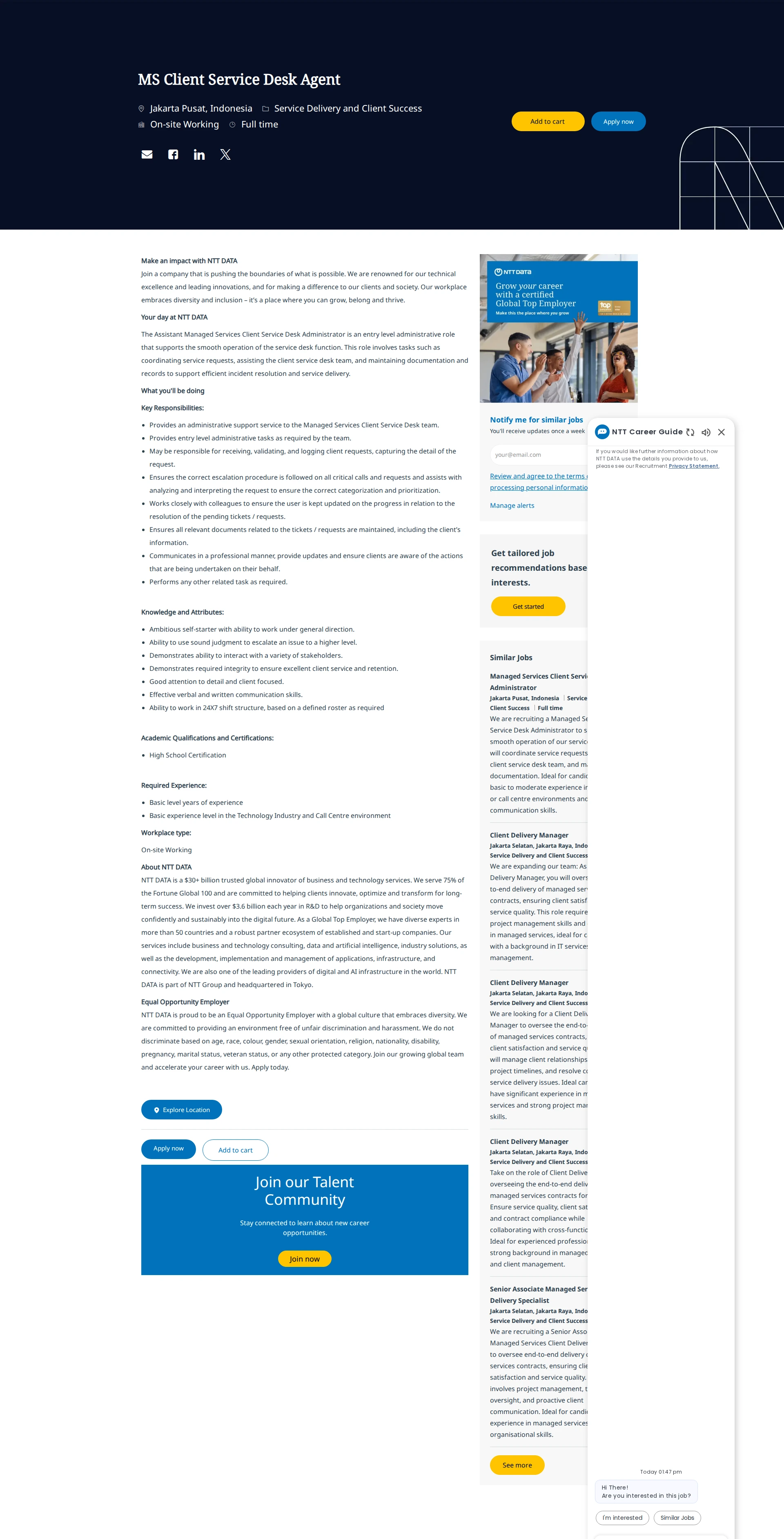 NTT데이터 MS Client Service Desk Agent 채용공고