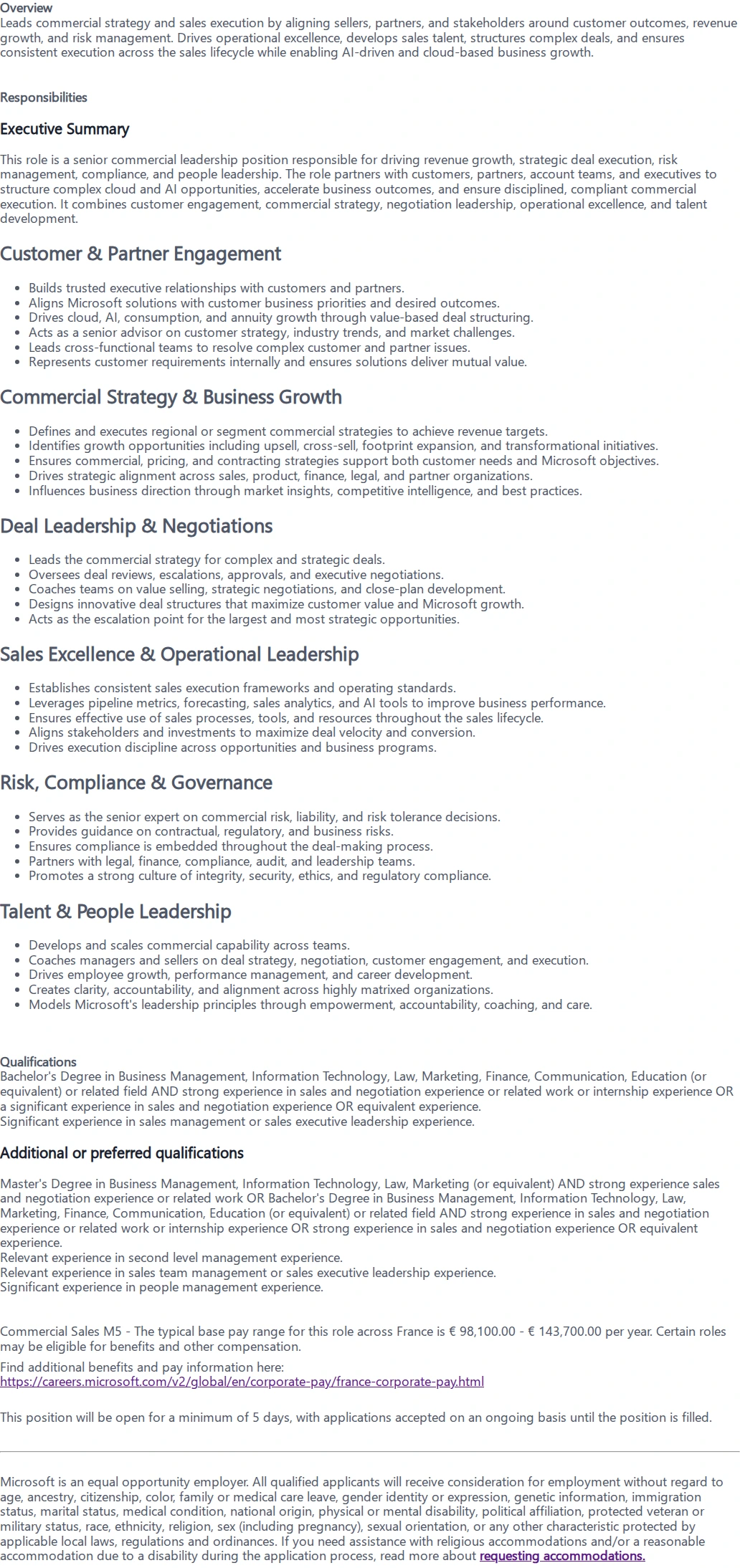 마이크로소프트(Microsoft) Lead Negotiator Manager 채용공고