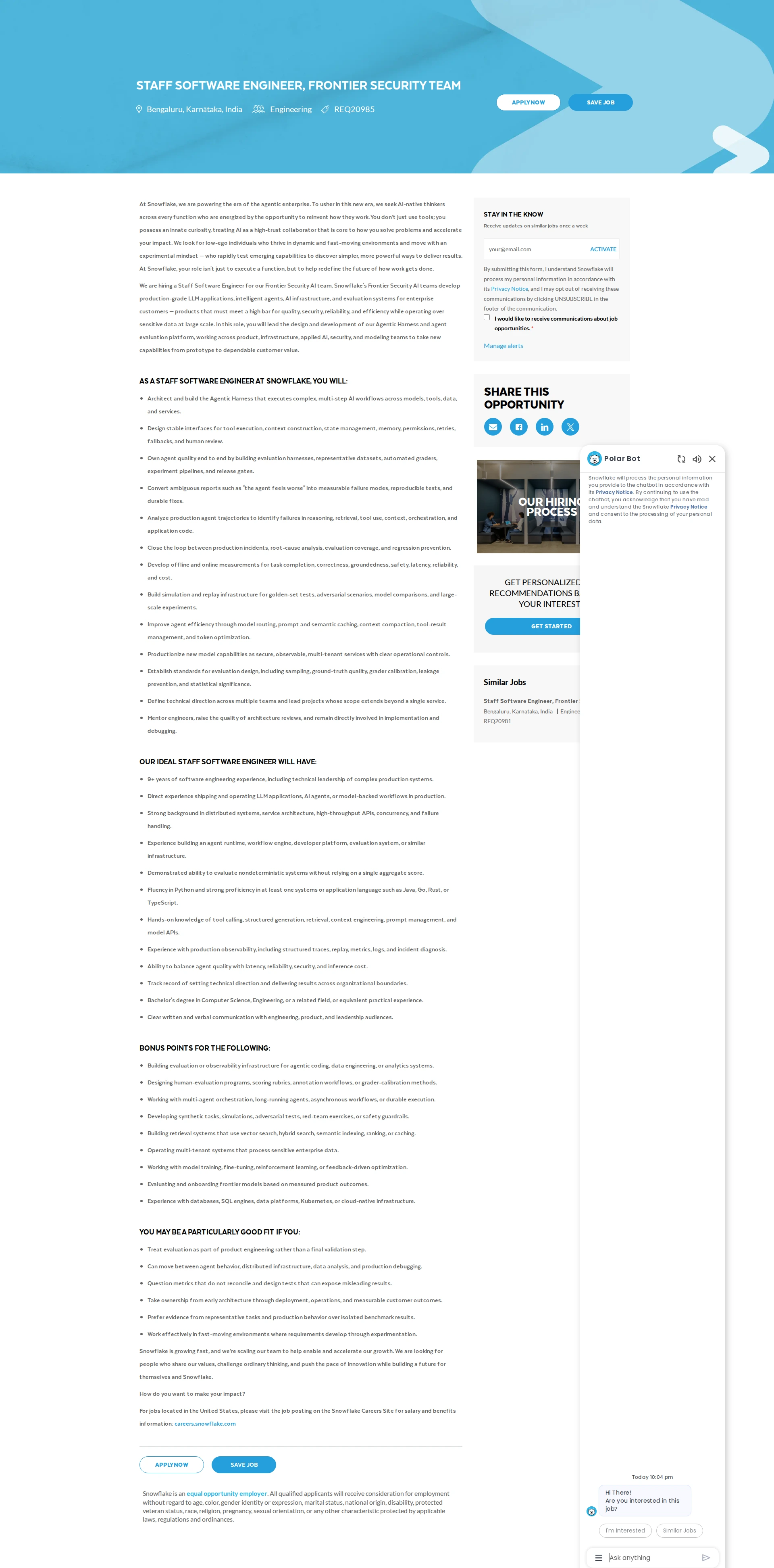 스노우플레이크 Staff Software Engineer, Frontier Security Team 채용공고