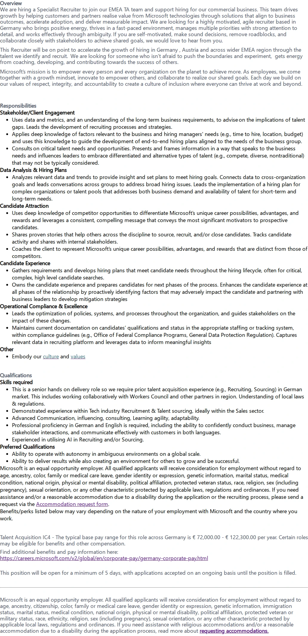 마이크로소프트(Microsoft) Specialist Recruiter 채용공고