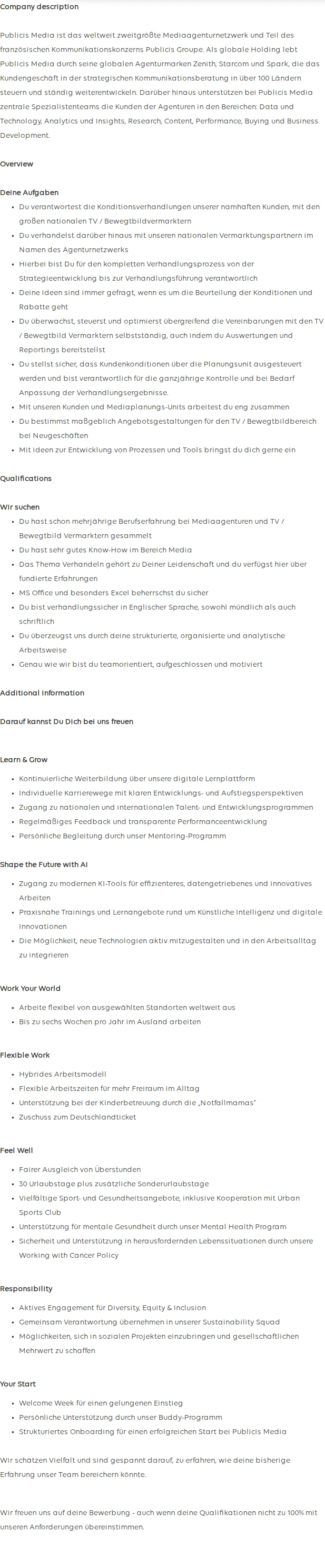 Publicis Groupe Senior TV / Bewegtbild Investment Manager (all genders) 채용공고