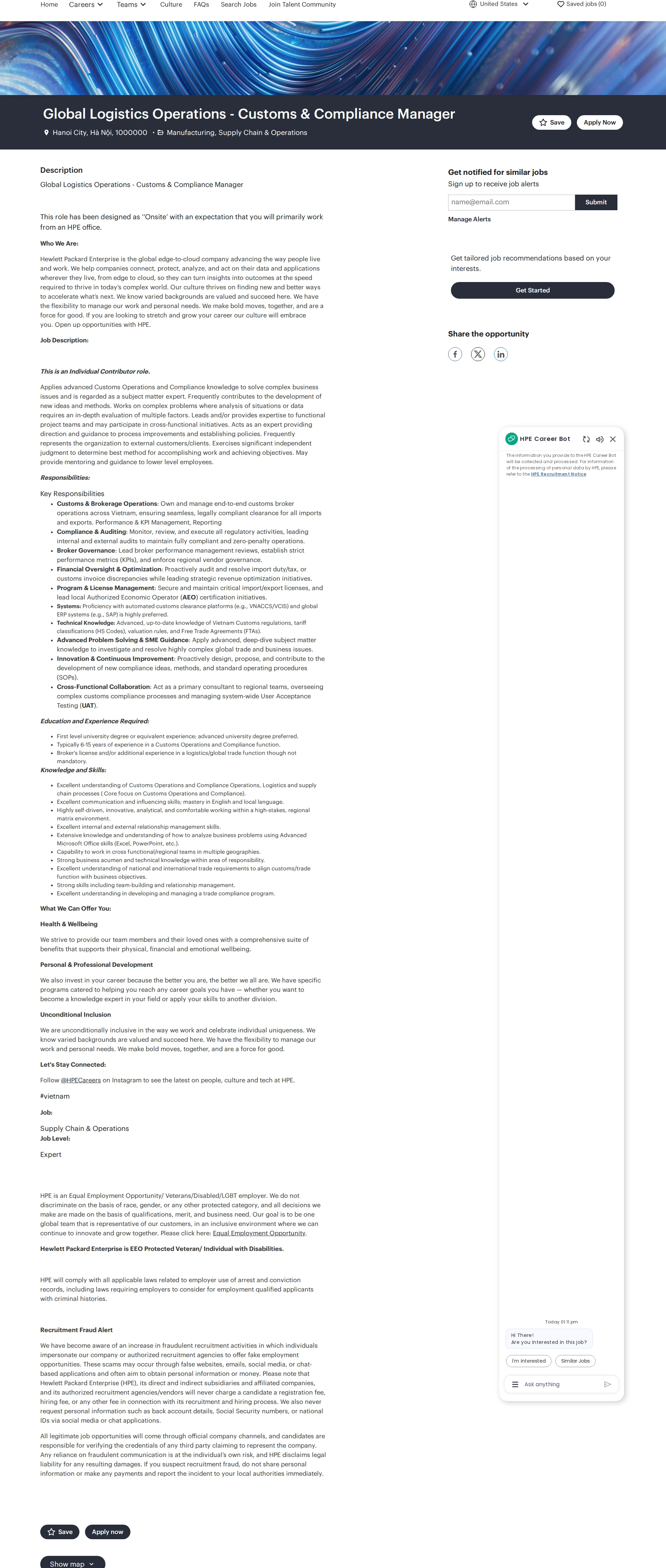 HP Global Logistics Operations - Customs & Compliance Manager 채용공고