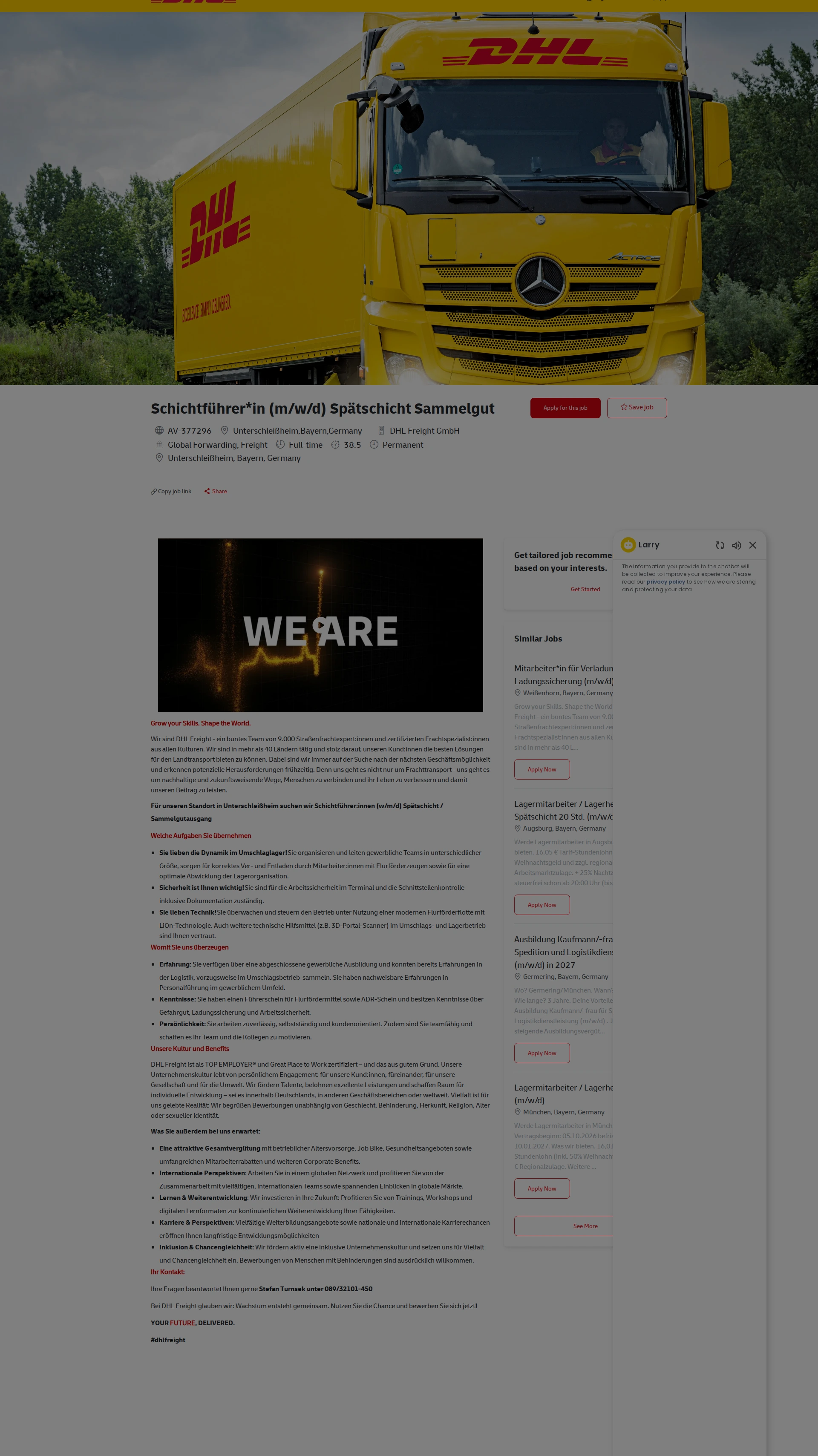 DHL Schichtführer*in (m/w/d) Spätschicht Sammelgut 채용공고