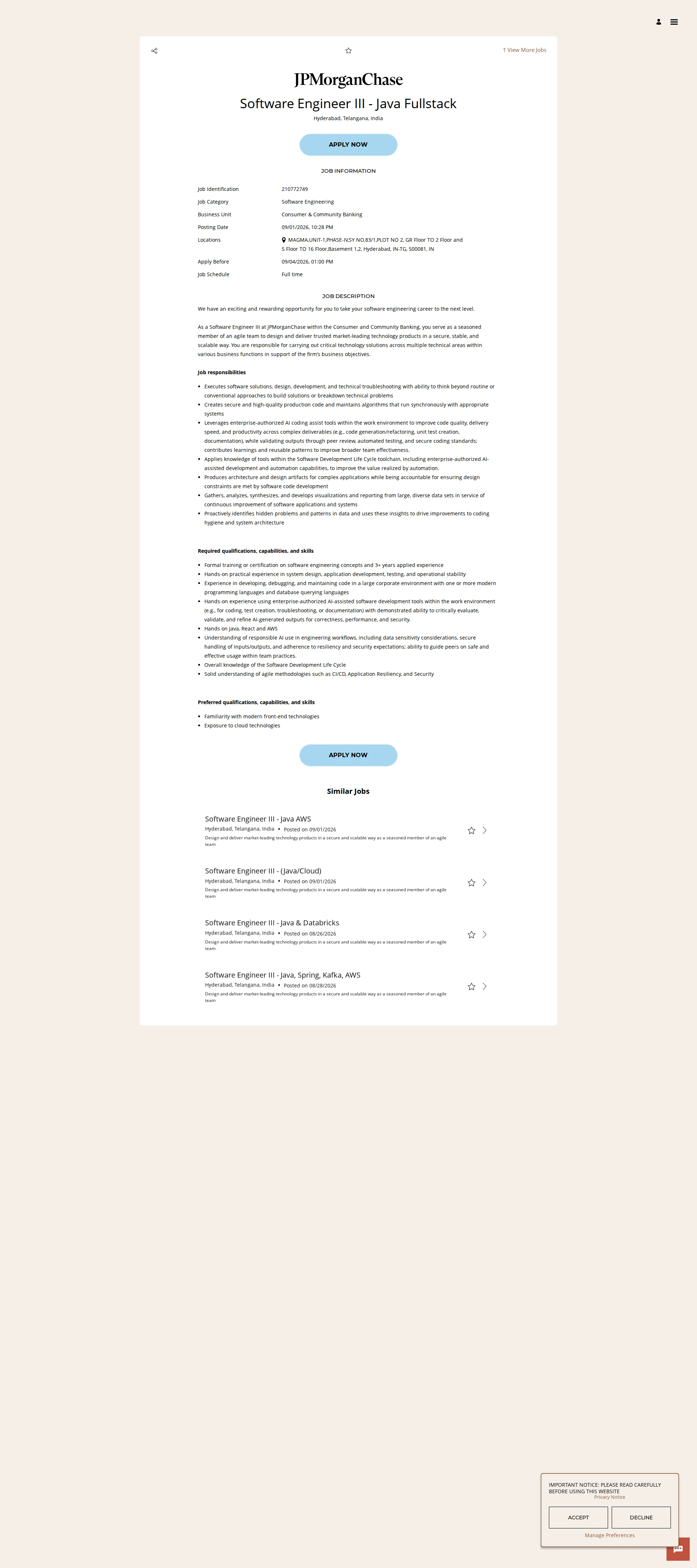 JPMorganChase Software Engineer III - Java Fullstack 채용공고