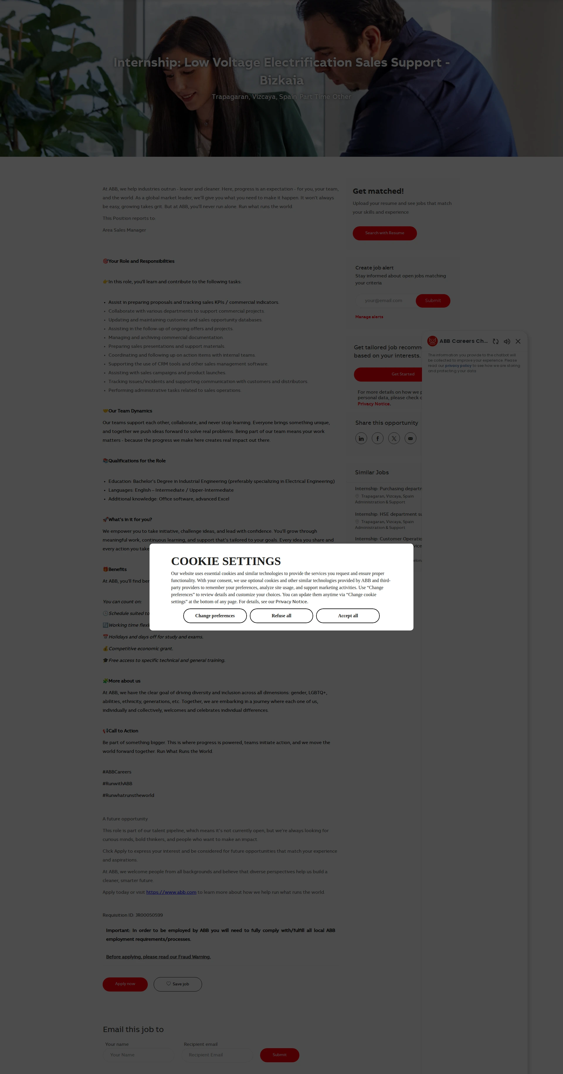 ABB코리아 Internship: Low Voltage Electrification Sales Support - Bizkaia 채용공고