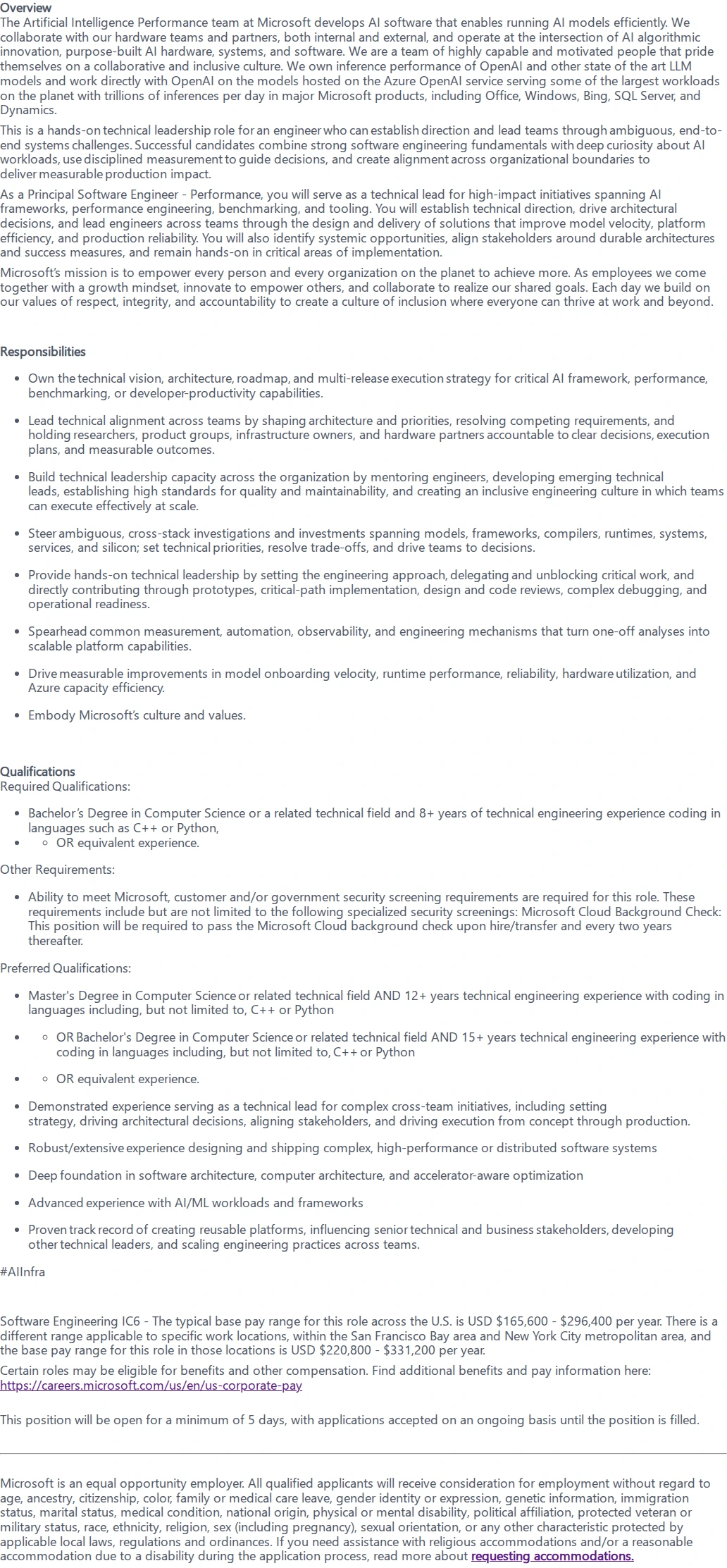 마이크로소프트(Microsoft) Principal Software Engineer - Performance 채용공고