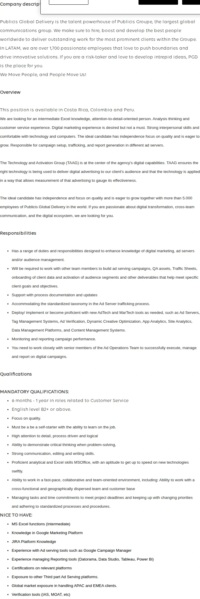 Publicis Groupe Associate TAAG Analyst 채용공고