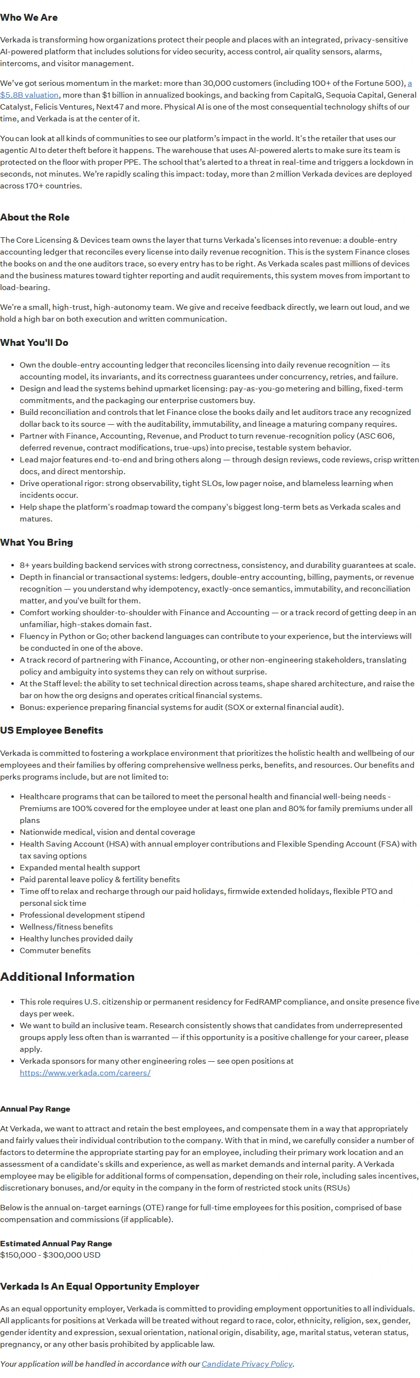 버카다 Staff Backend Engineer - Licensing & Revenue Platform 채용공고