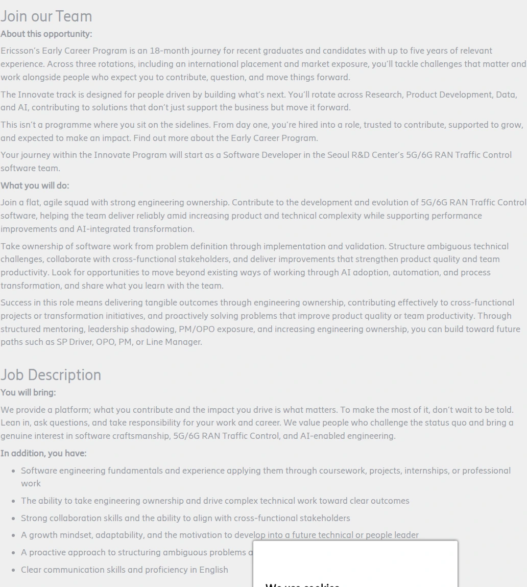 LG에릭슨 Software developer | Early Career Program 채용공고