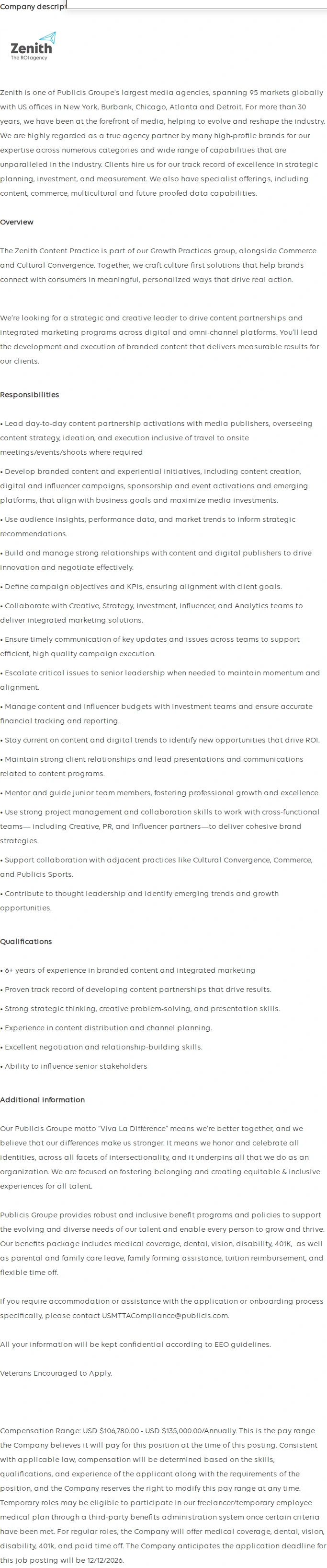 Publicis Groupe Associate Director, Content 채용공고