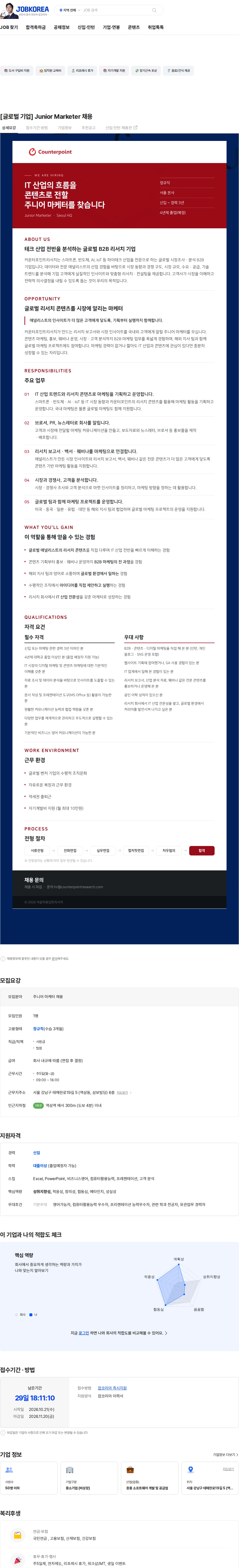 카운터포인트리서치 [글로벌 기업] Junior Marketer 채용 채용공고