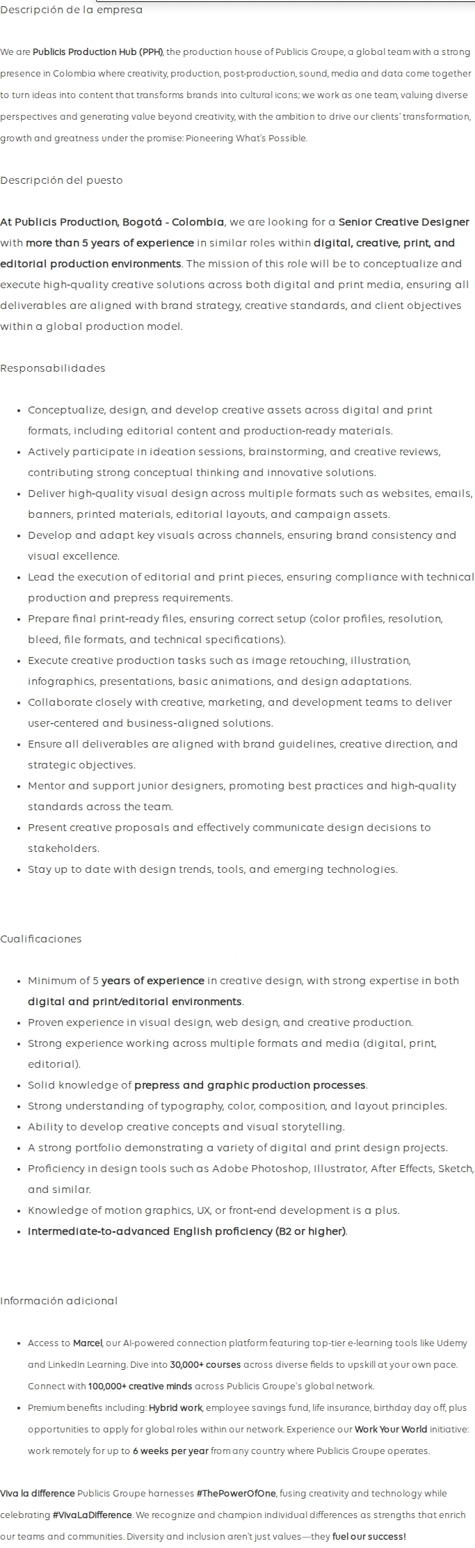 Publicis Groupe Senior Creative Designer 채용공고