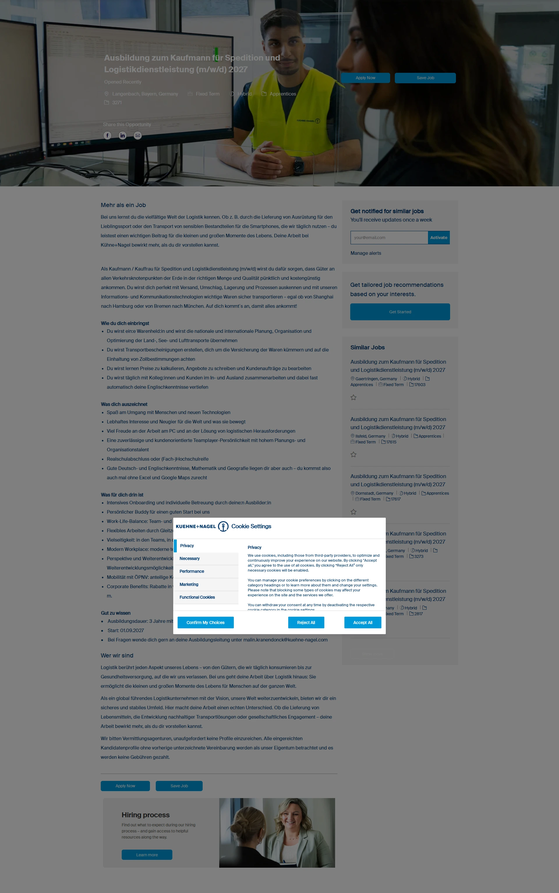 퀴네앤드나겔 Ausbildung zum Kaufmann für Spedition und Logistikdienstleistung (m/w/d) 2027 채용공고
