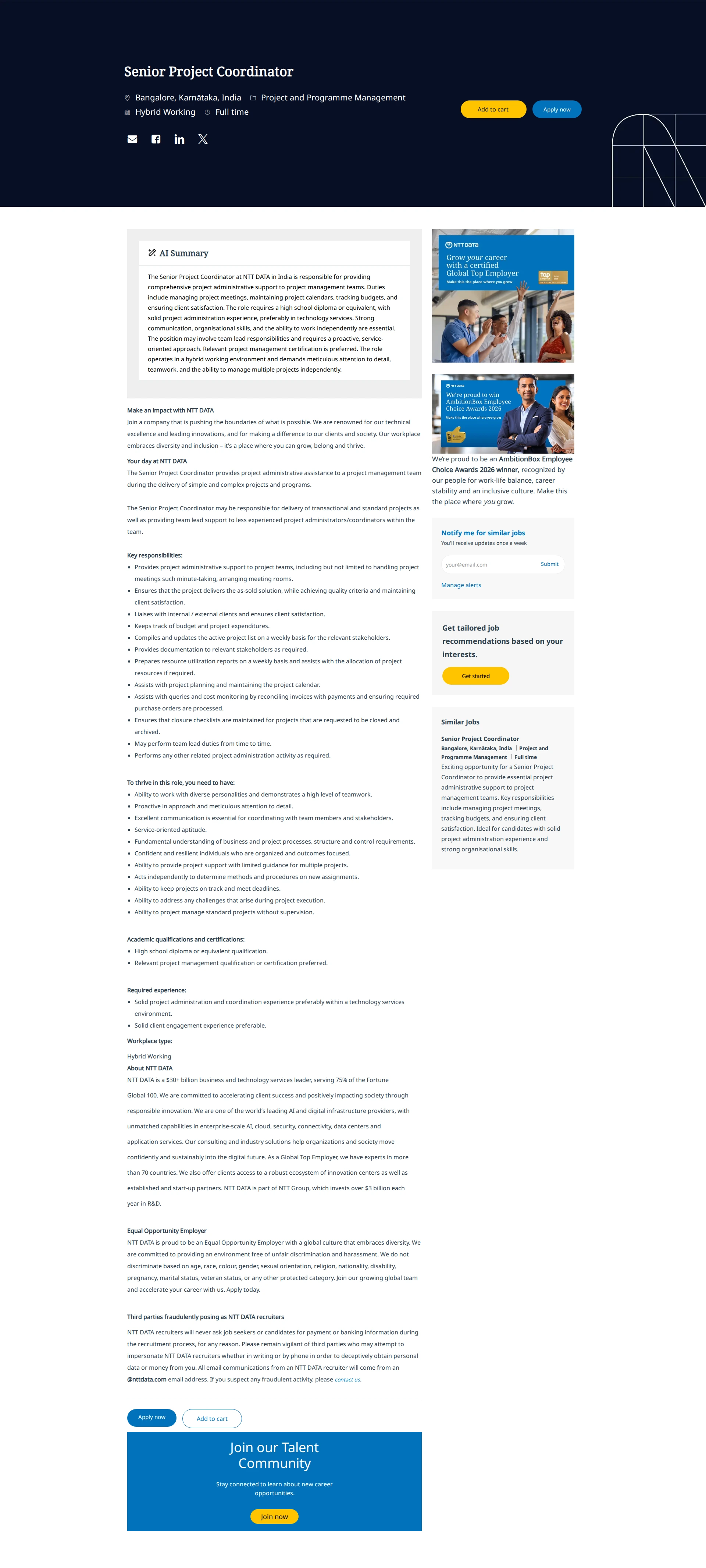 NTT데이터 Senior Project Coordinator 채용공고