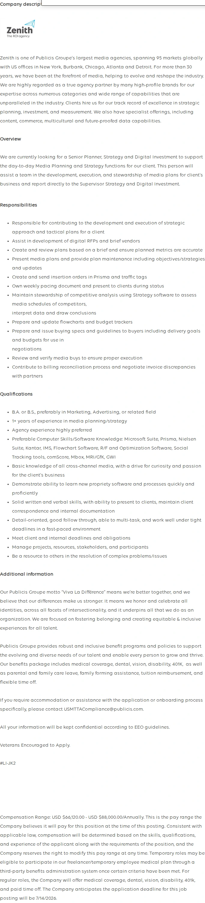 Publicis Groupe Senior Planner, Strategy & Investment 채용공고