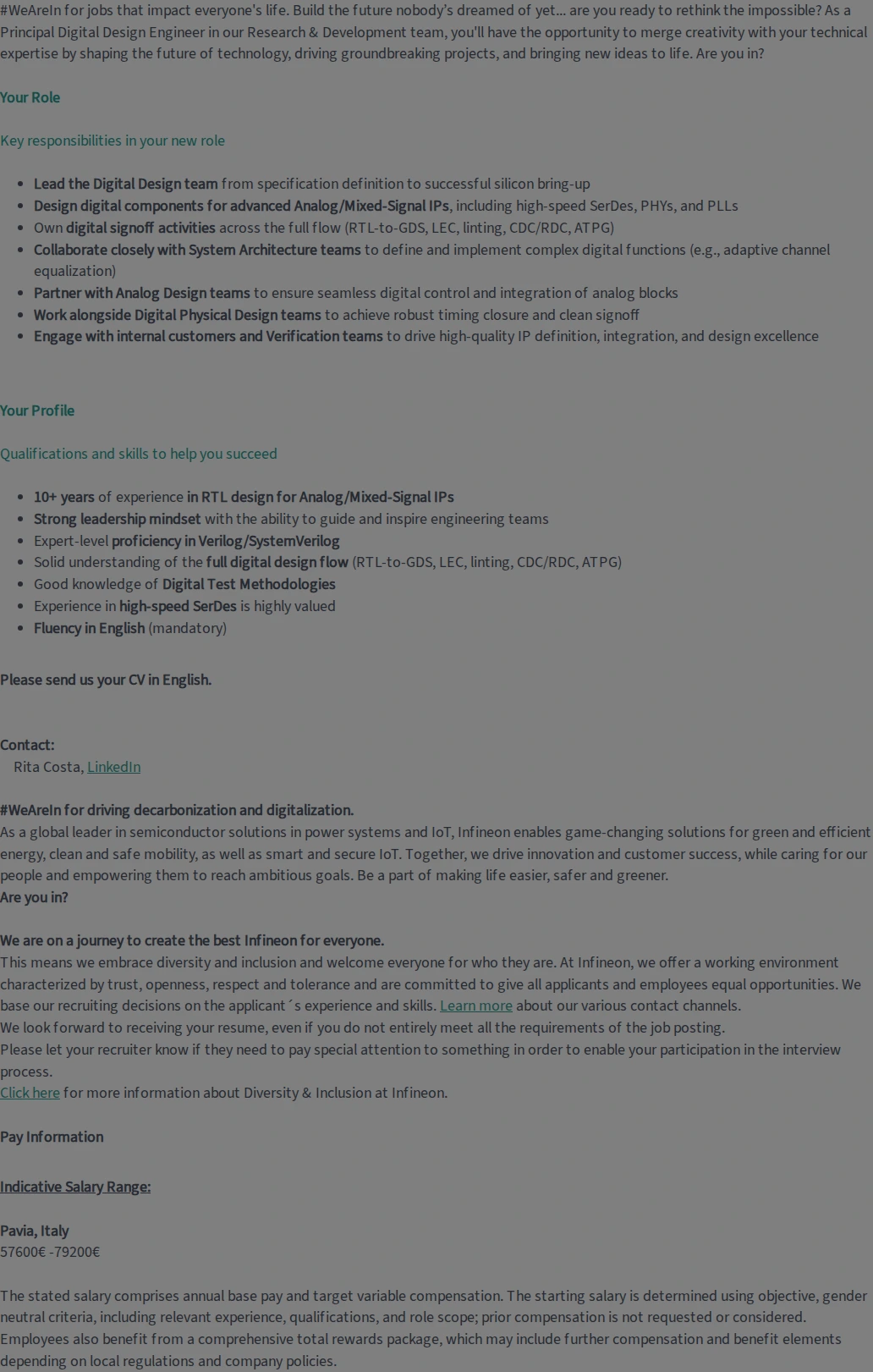 인피니언테크놀로지스코리아 Principal Digital Design Engineer (f/m/div) 채용공고