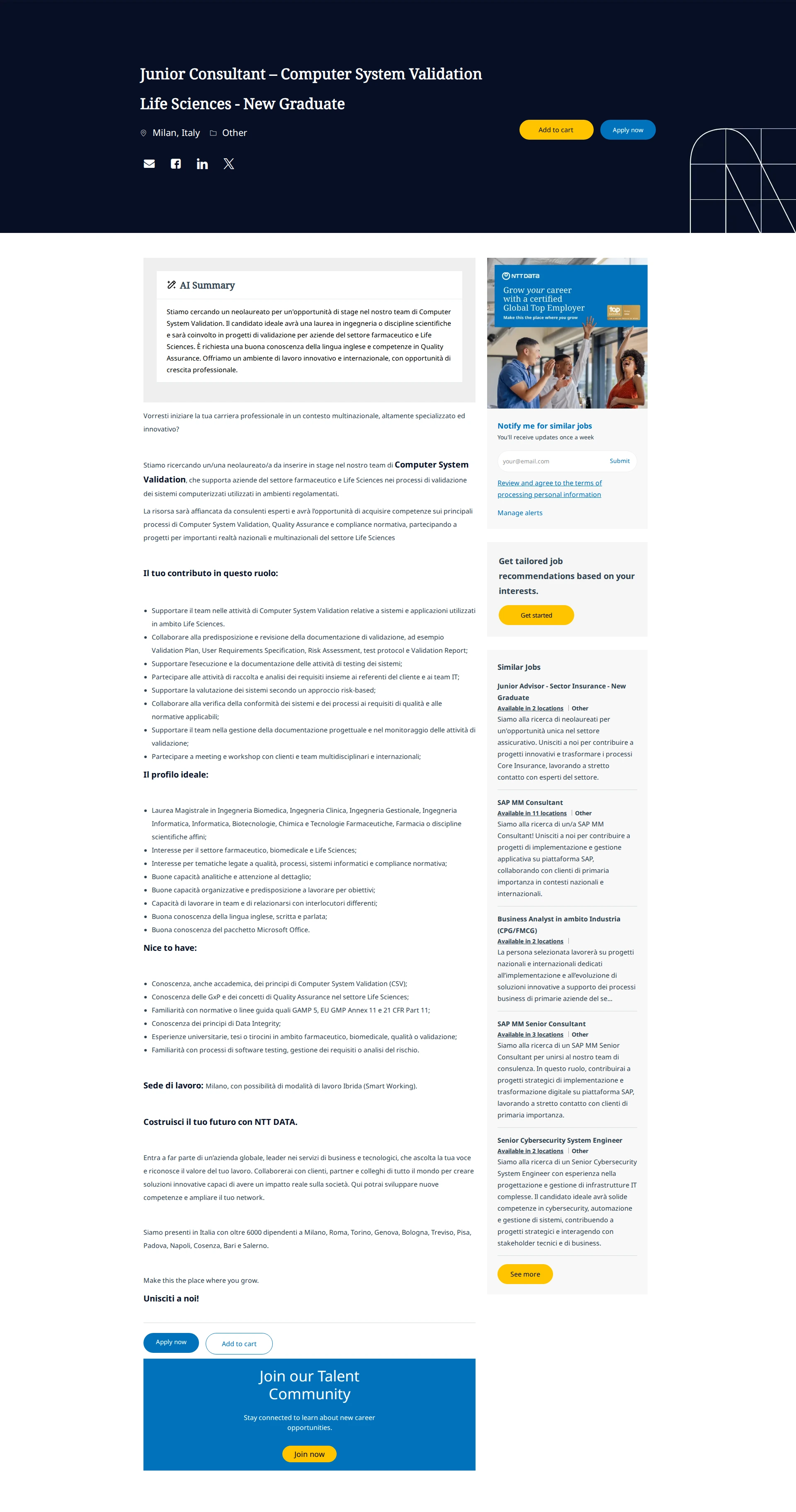 NTT데이터 Junior Consultant – Computer System Validation Life Sciences - New Graduate 채용공고
