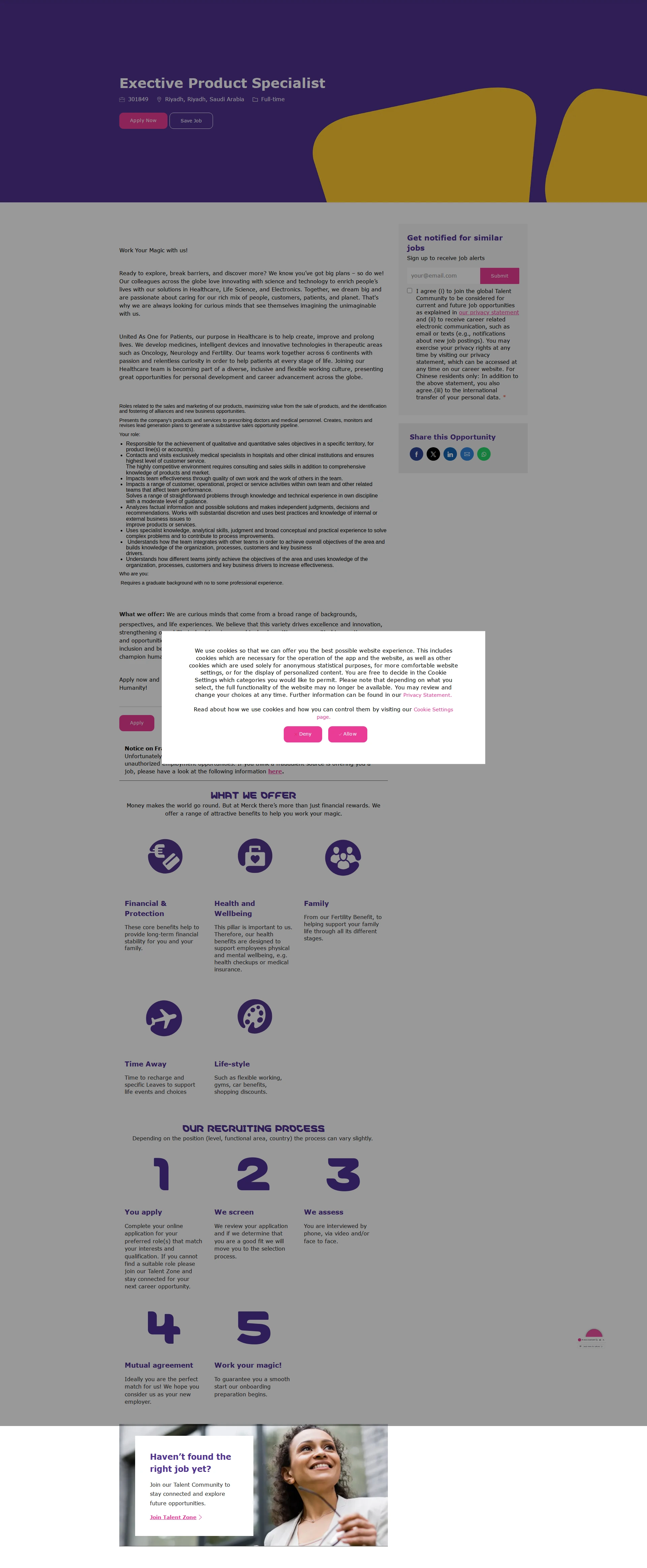 머크 Exective  Product Specialist 채용공고