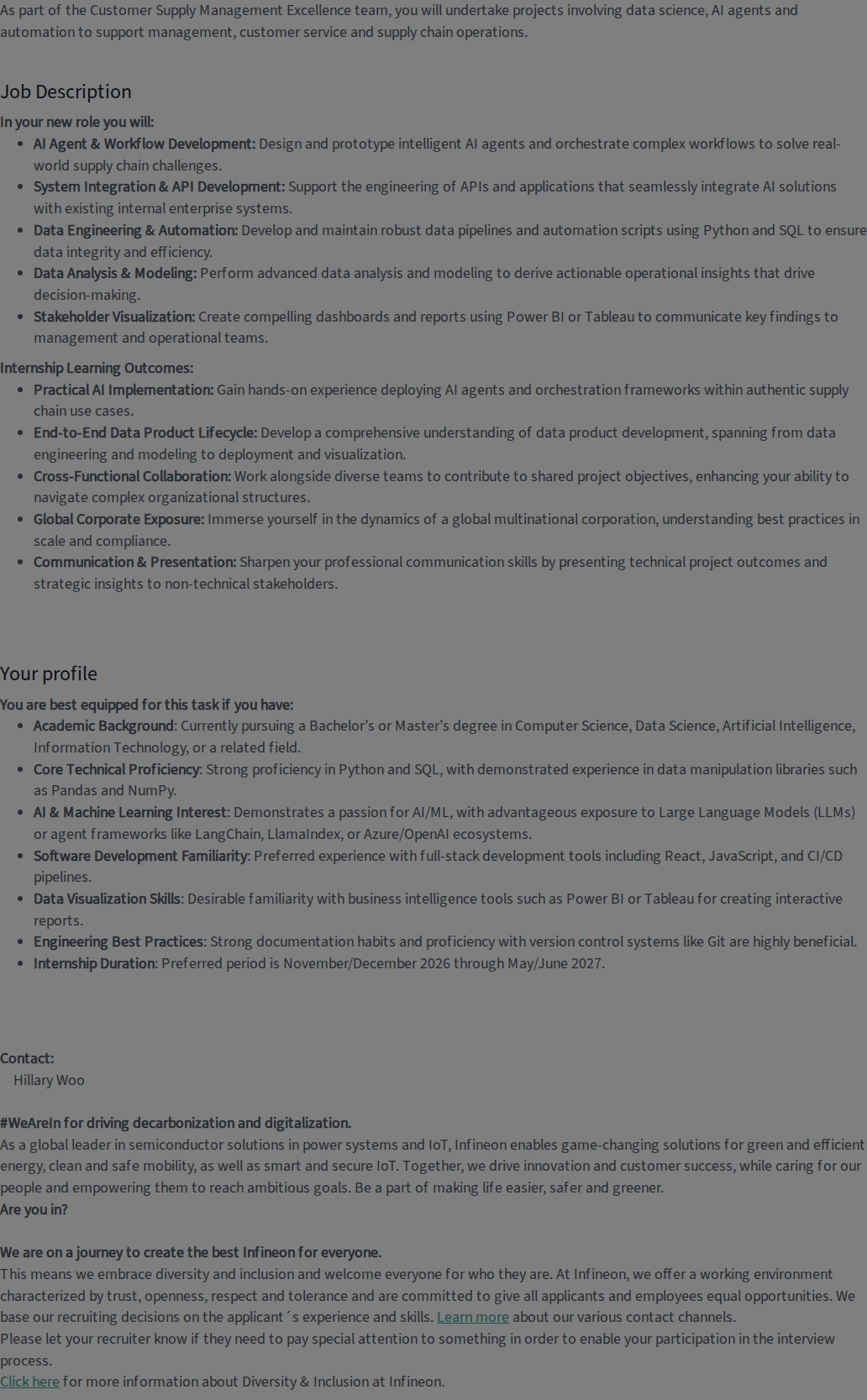 인피니언 Internship - AI Solutions & Analytics 채용공고