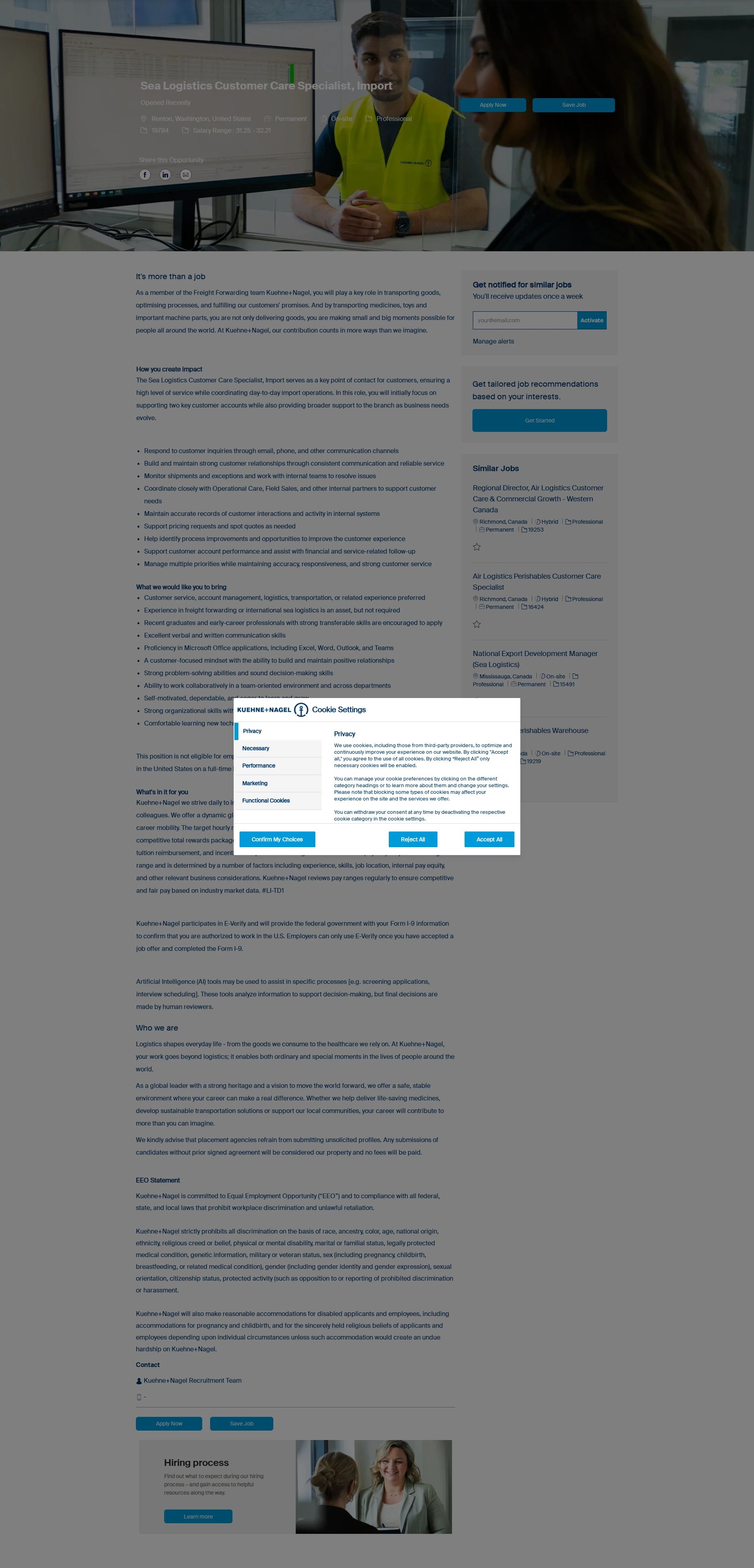 퀴네앤드나겔 Sea Logistics Customer Care Specialist, Import 채용공고