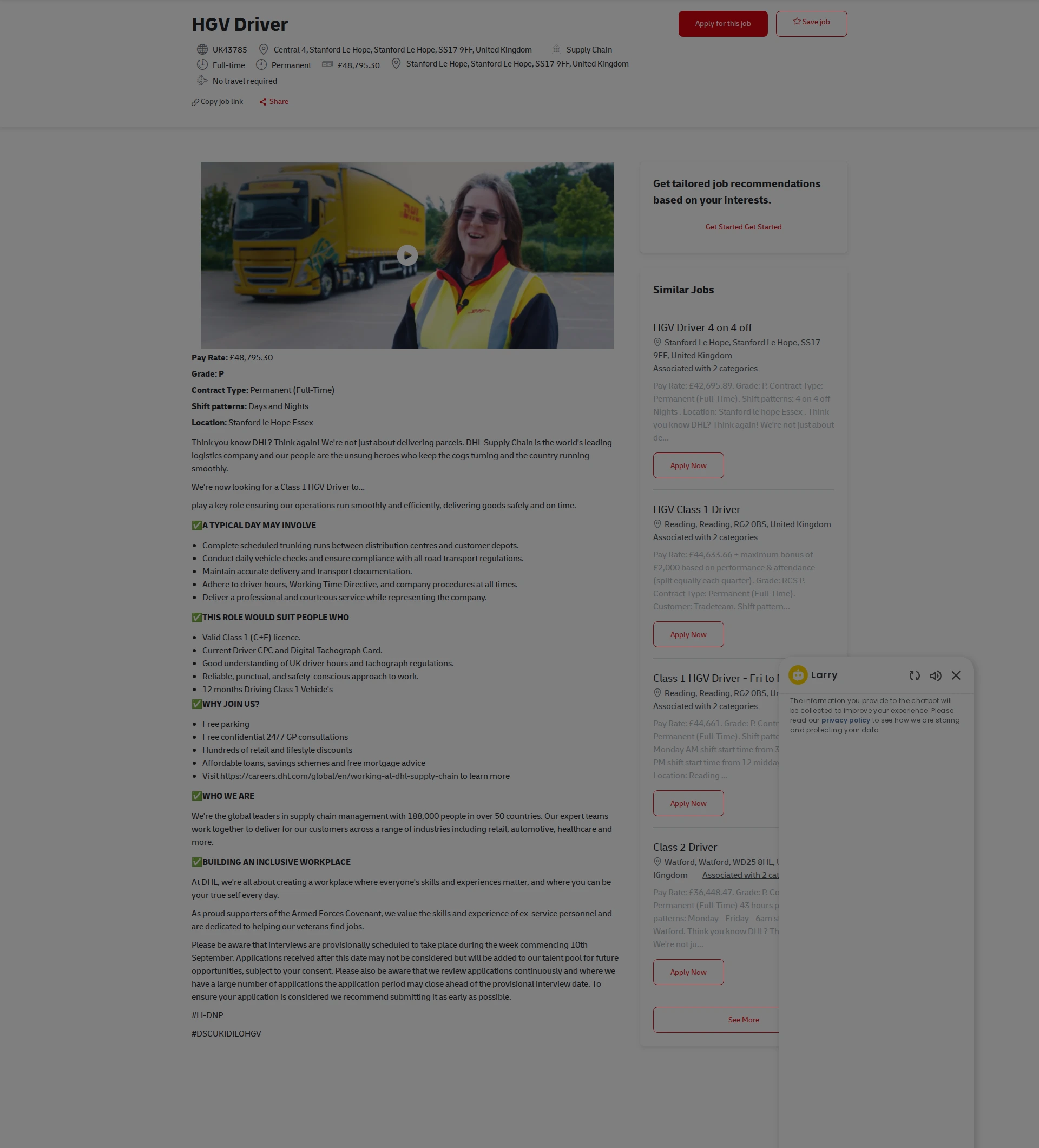 DHL HGV Driver 채용공고