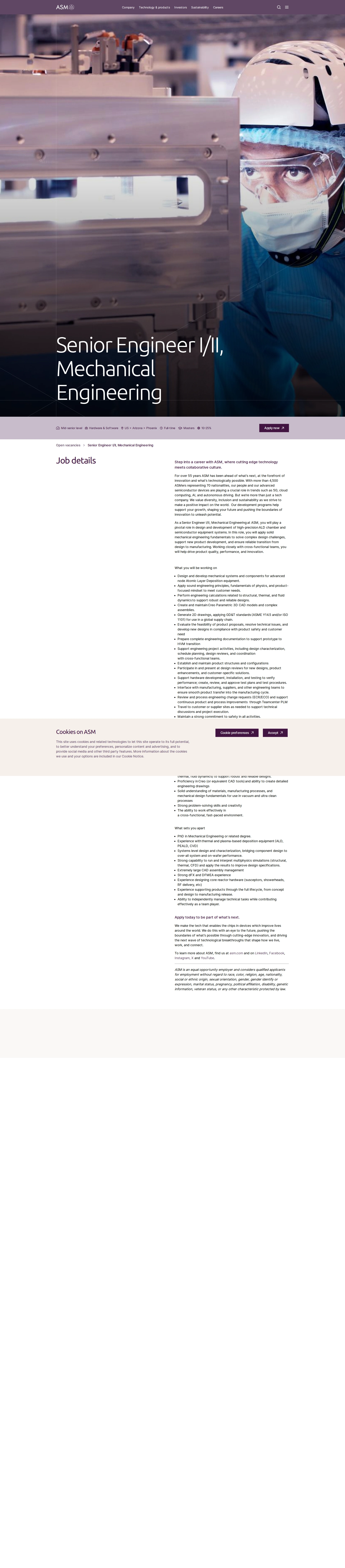 ASM Senior Engineer I/II, Mechanical Engineering 채용공고