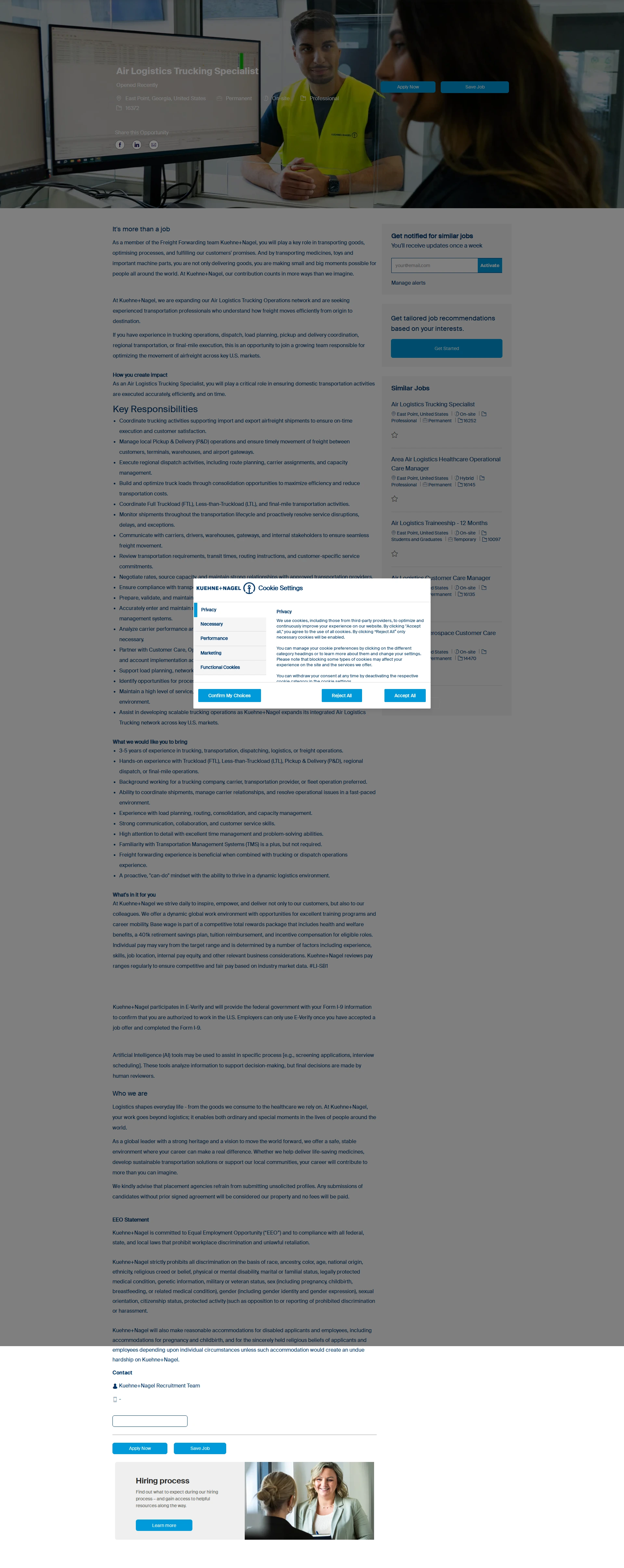 퀴네앤드나겔 Air Logistics Trucking Specialist 채용공고