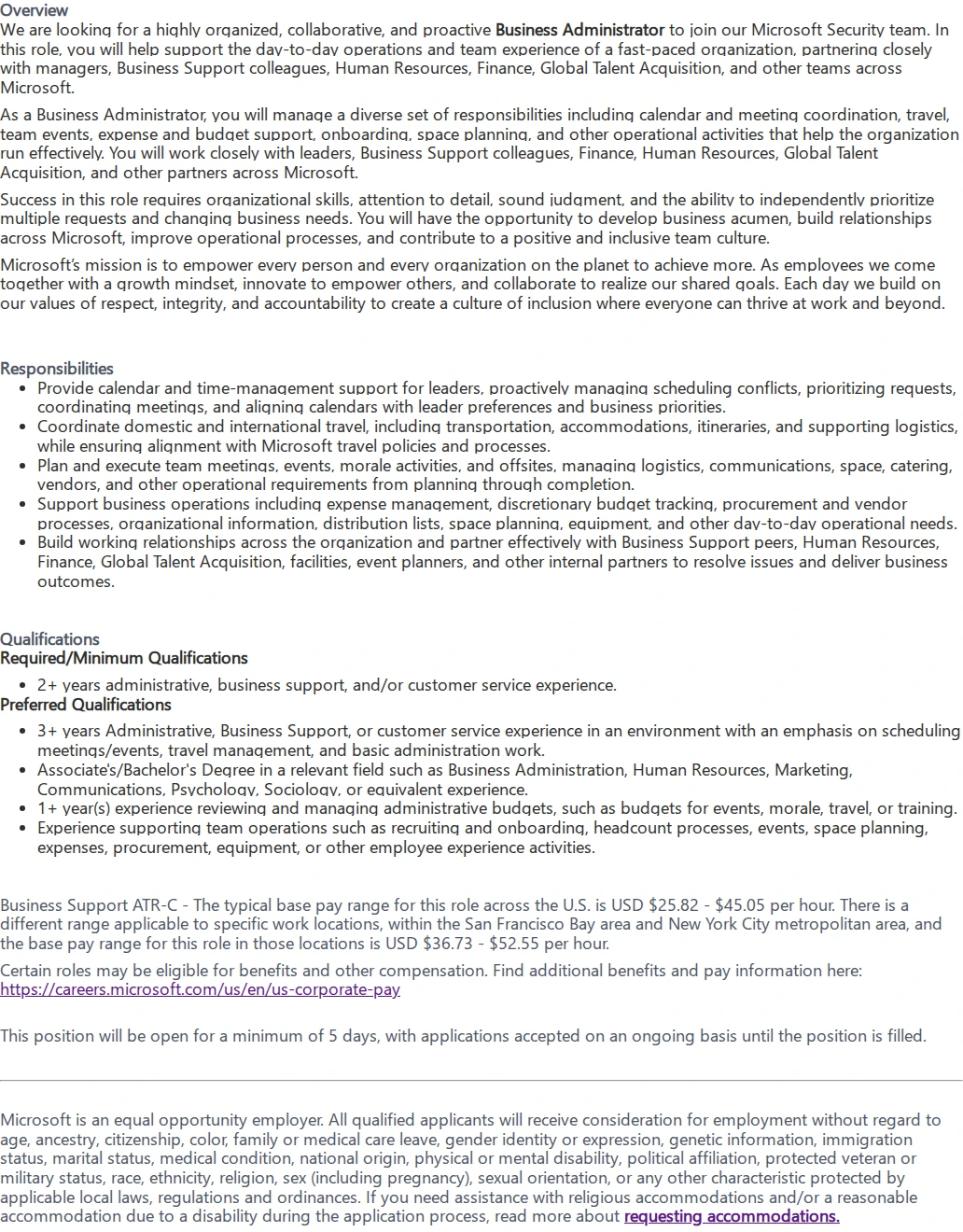 마이크로소프트(Microsoft) Business Administrator, Microsoft Security 채용공고