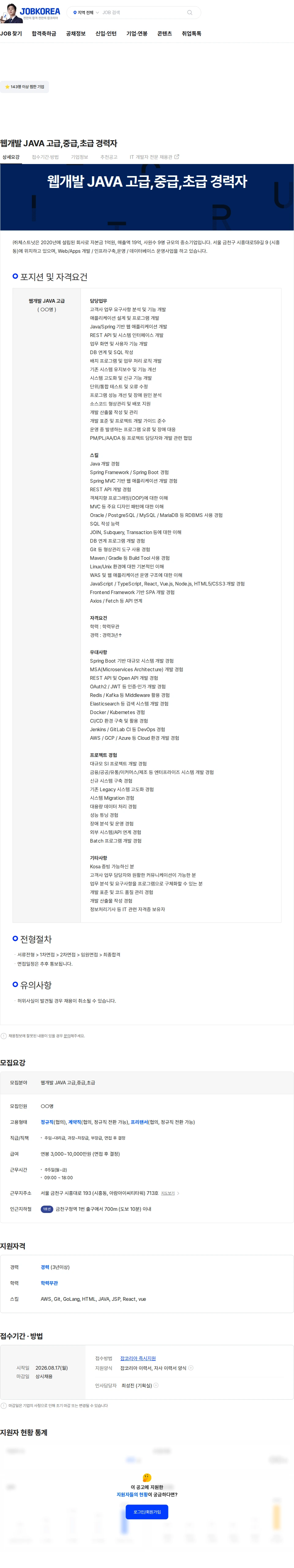 체스트넛 웹개발 JAVA 고급,중급,초급 경력자 채용공고