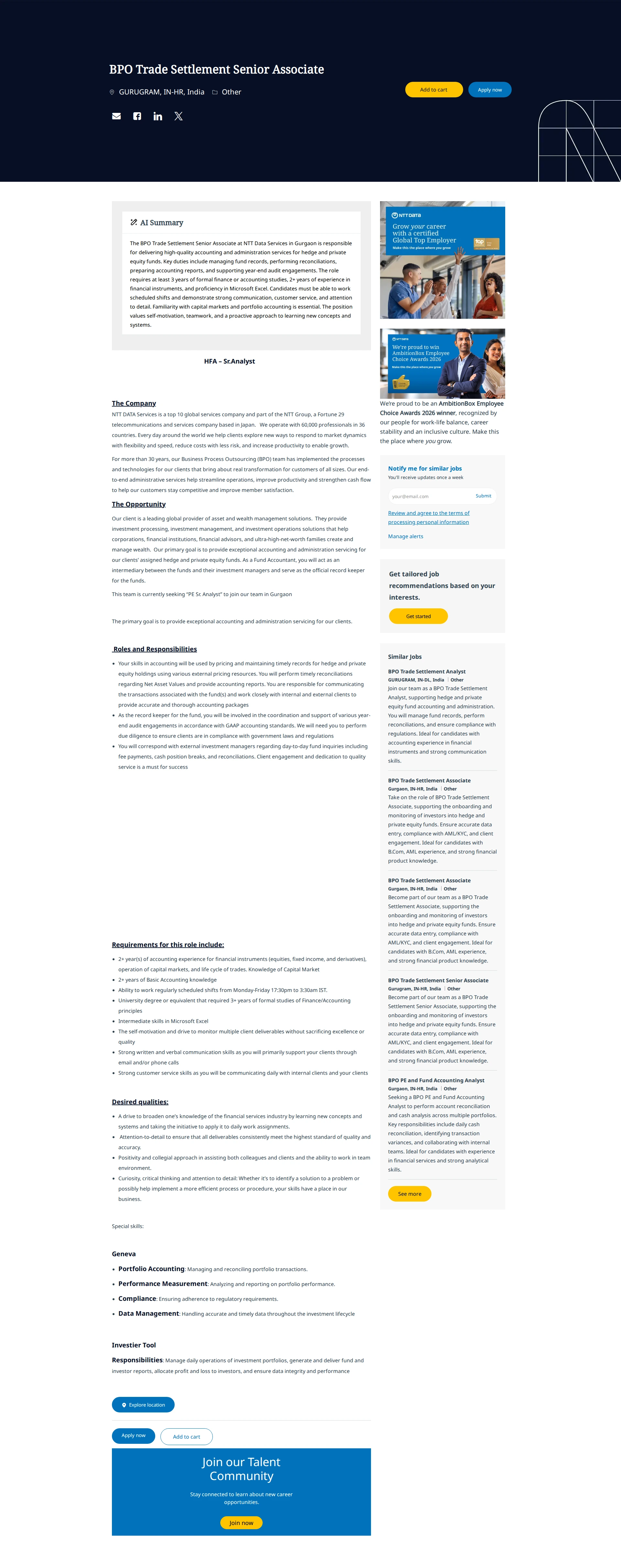 NTT데이터 BPO Trade Settlement Senior Associate 채용공고