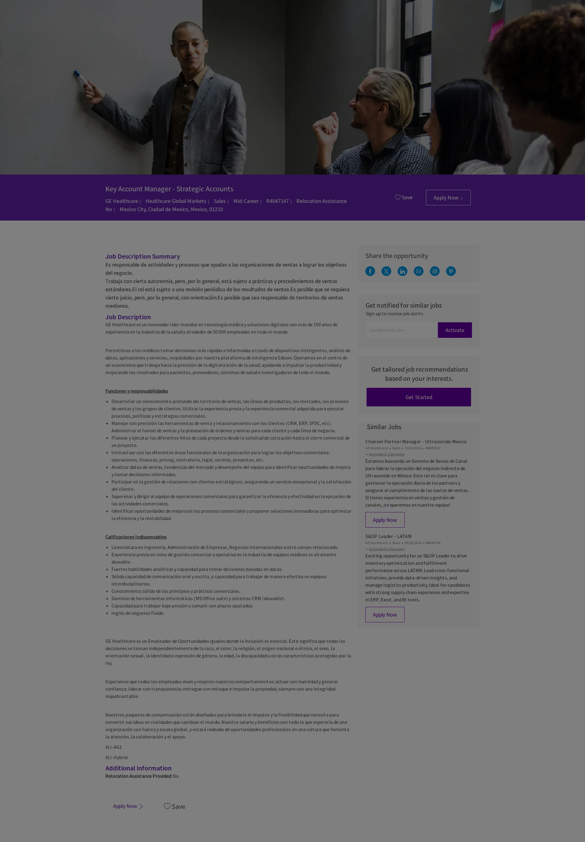 GE헬스케어 Key Account Manager - Strategic Accounts 채용공고