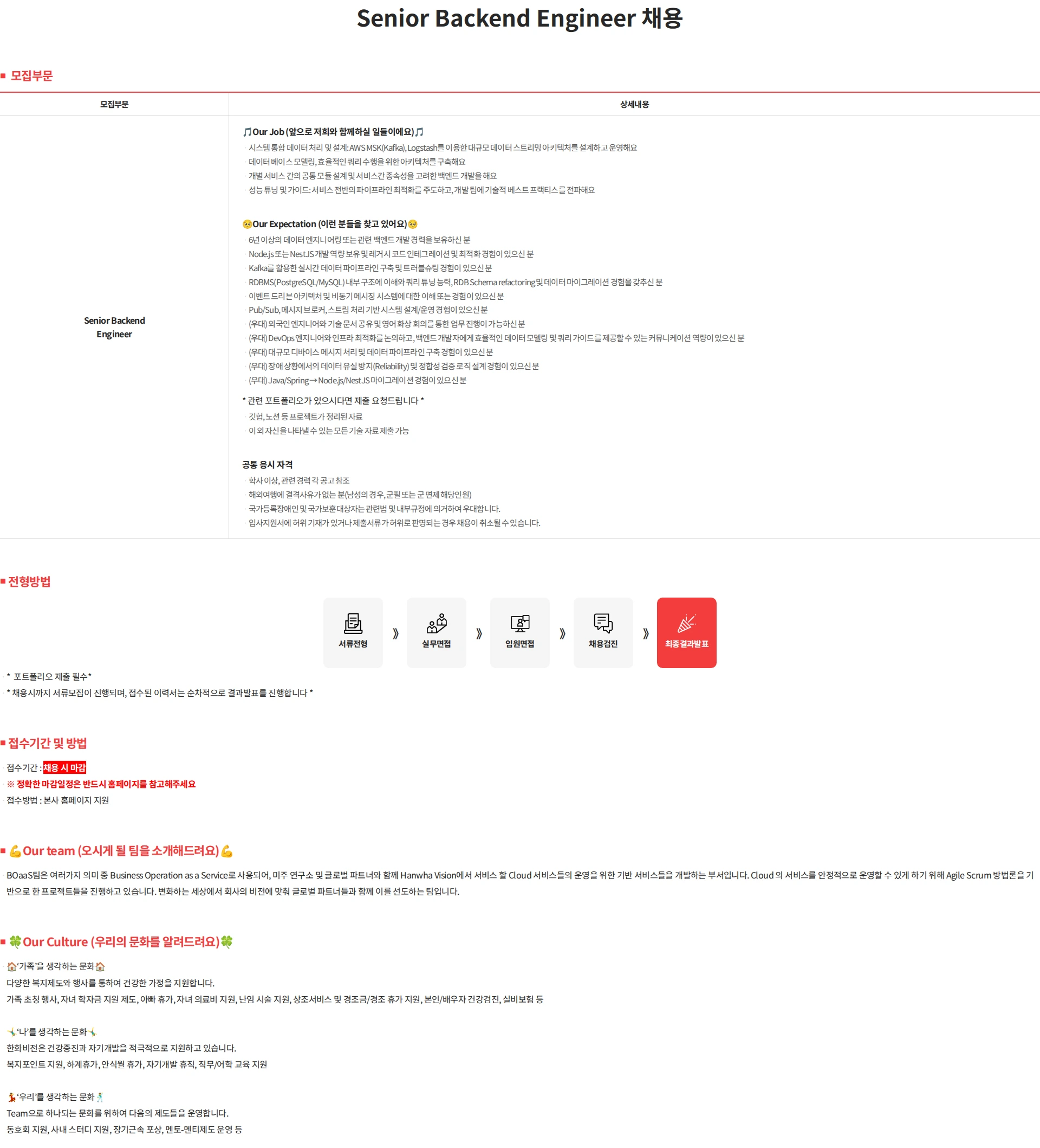 한화비전 Senior Backend Engineer 채용 채용공고
