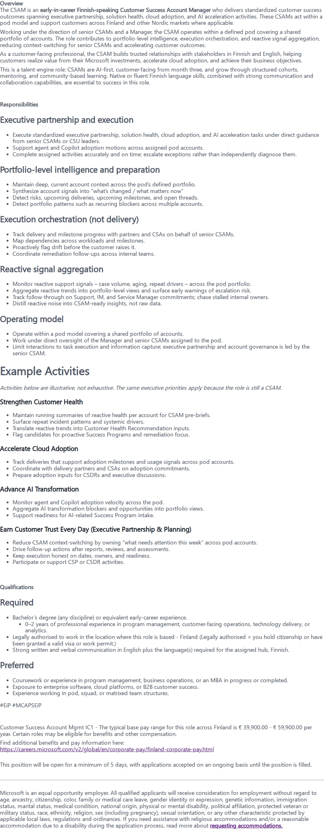 마이크로소프트(Microsoft) Customer Success Account Management 채용공고