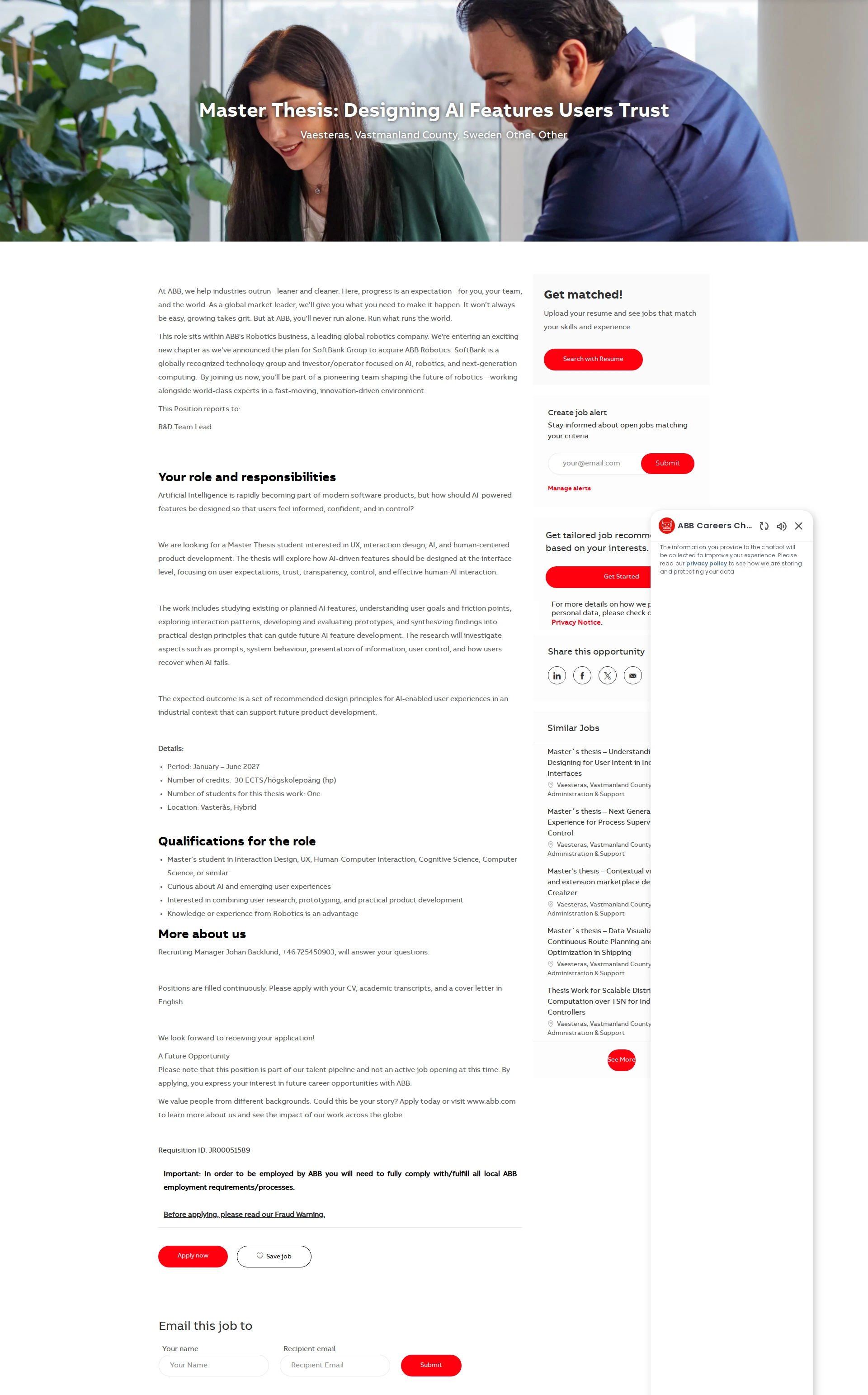 ABB코리아 Master Thesis: Designing AI Features Users Trust 채용공고