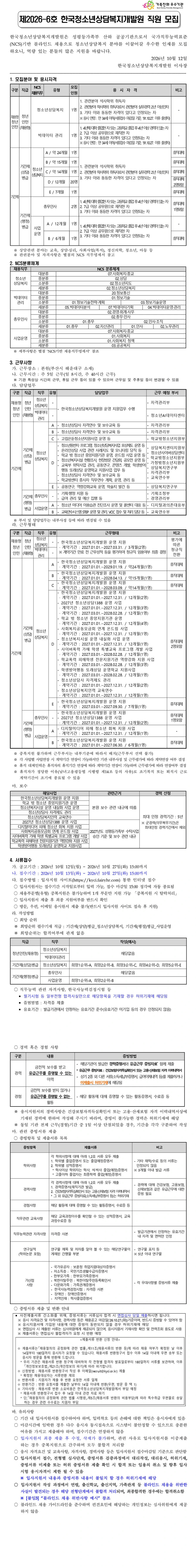 한국청소년상담복지개발원 제2026-6호 직원 채용 채용공고