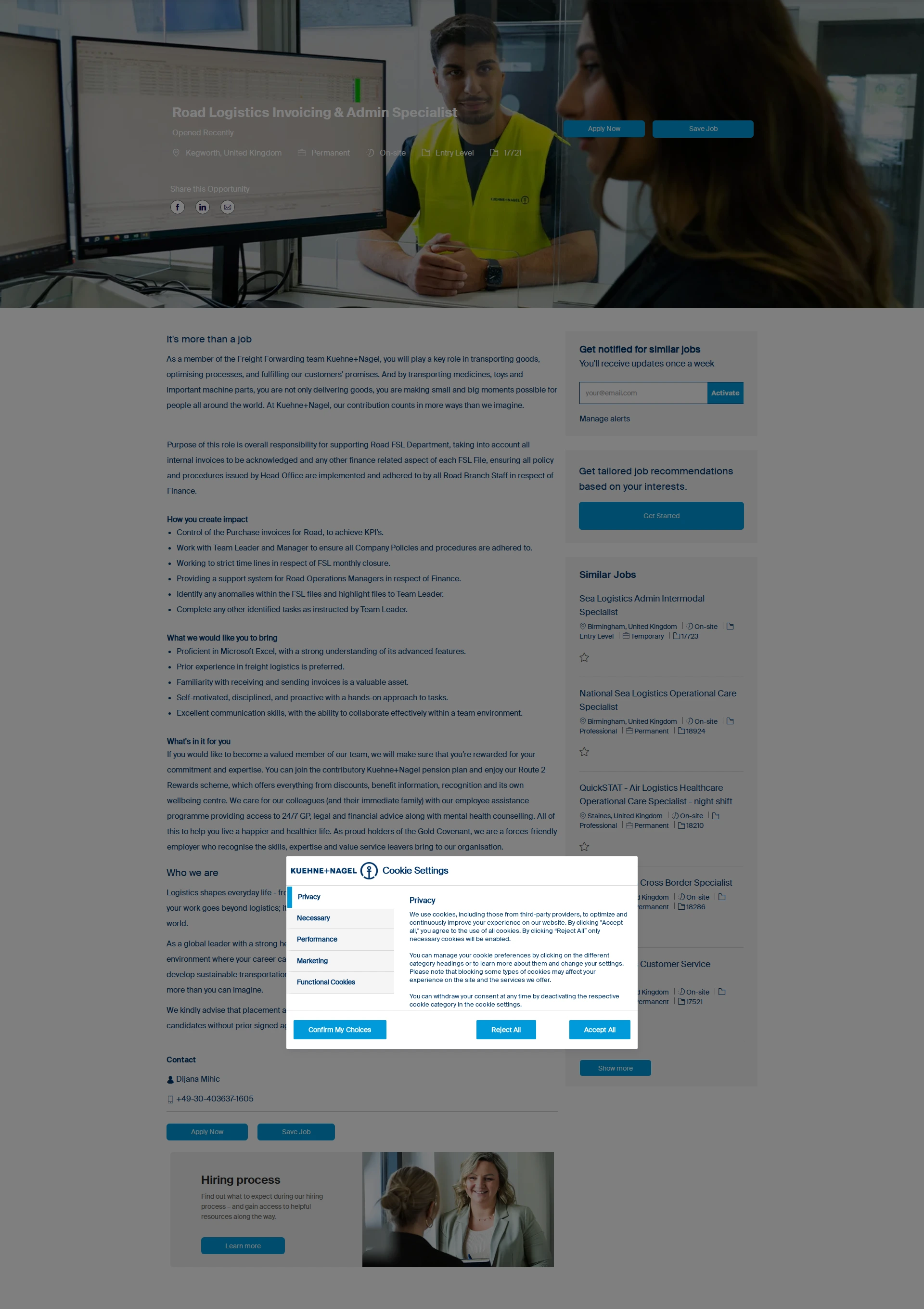 퀴네앤드나겔 Road Logistics Invoicing & Admin Specialist 채용공고
