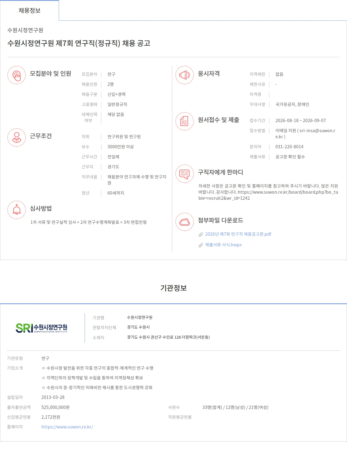수원시정연구원 수원시정연구원 제7회 연구직(정규직) 채용 공고 채용공고